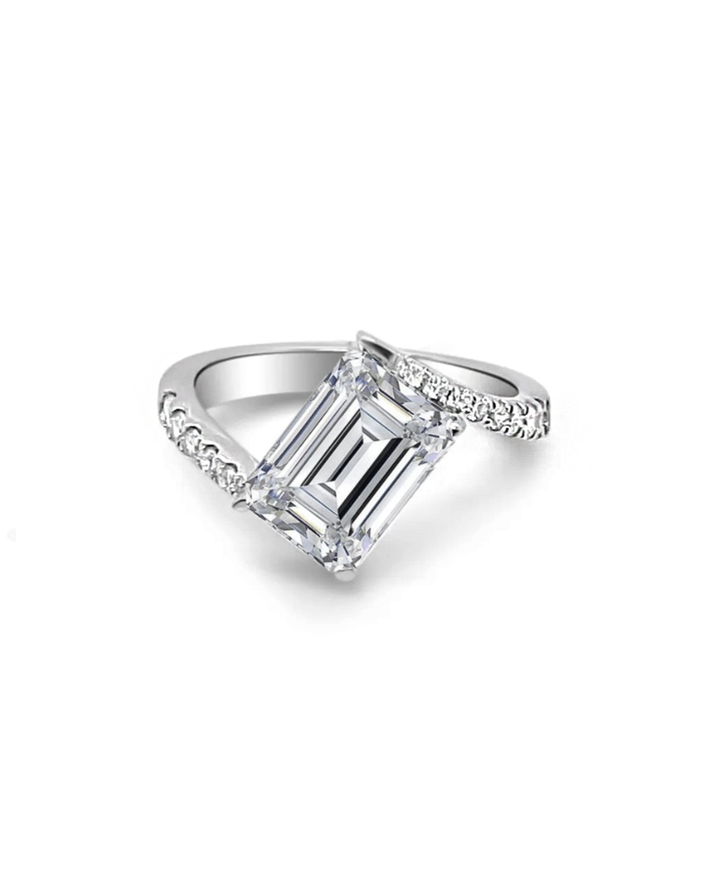 Asymmetrical Diamond Ring | Emerald Cut 3 ct LAB Diamond