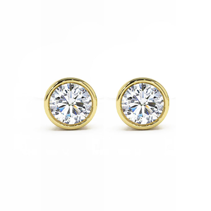 14kt Yellow Gold 4 Carat Bezel Set Lab Grown Studs