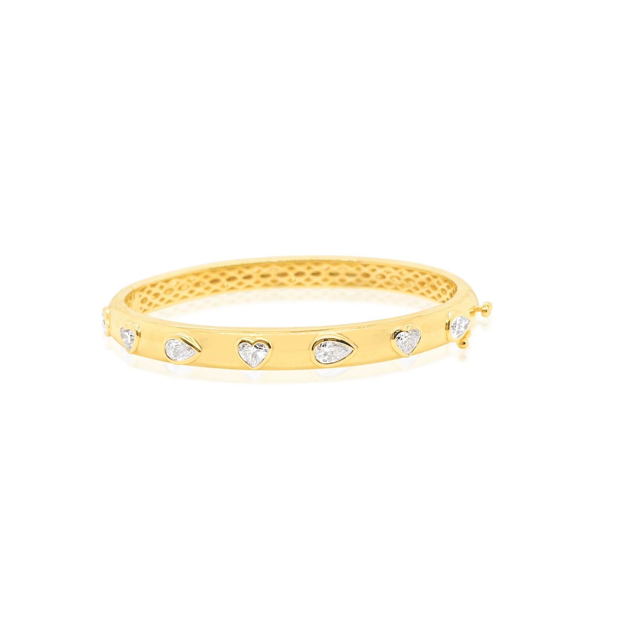14kt Yellow Gold 1.73 Carat Heart and Pear Diamond Bangle Cuff