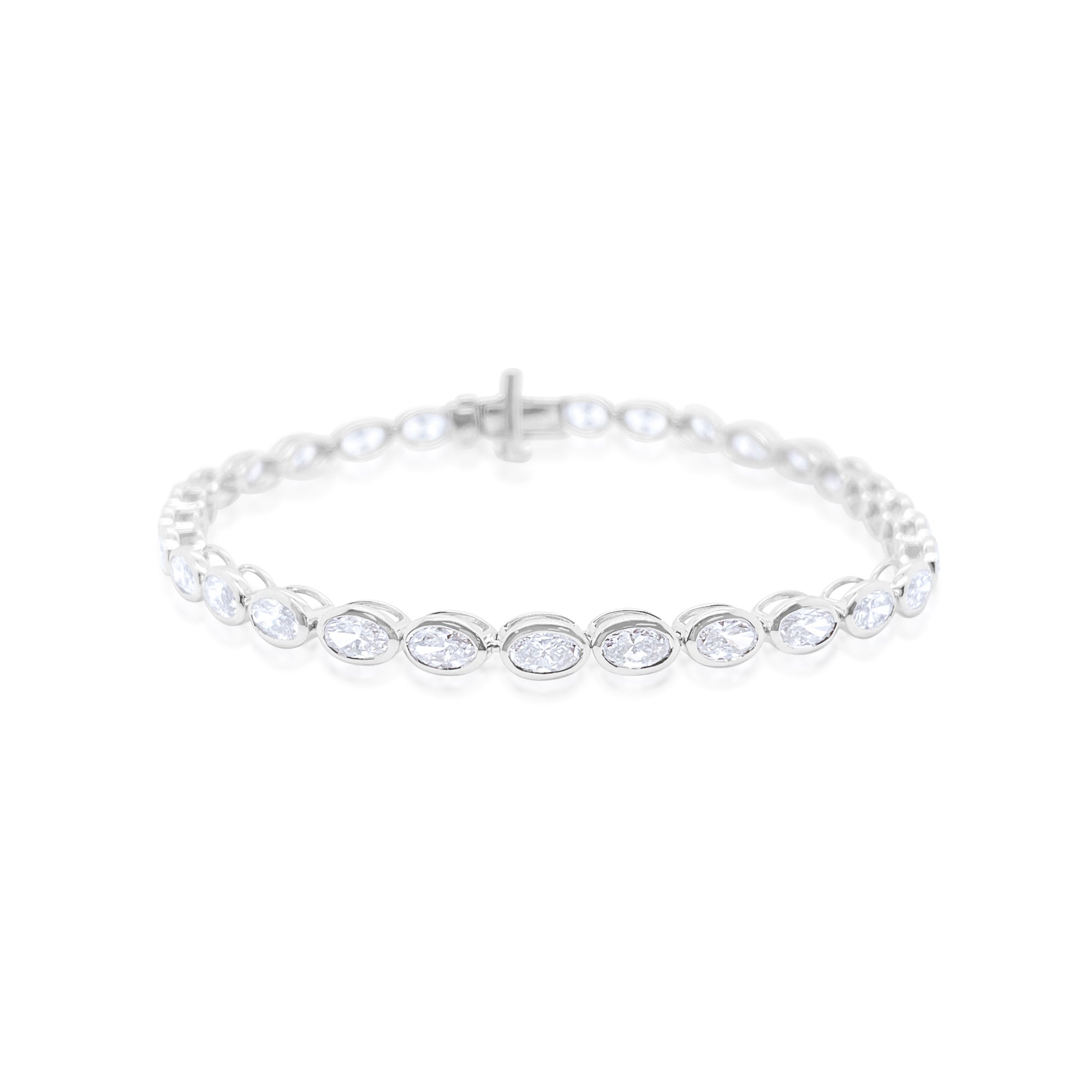 6.04 Carat Oval Lab Grown Bezel Set Diamond Tennis Bracelet