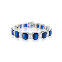 14kt White Gold Emerald Cut Lab Grown Blue Sapphire Diamond Bracelet