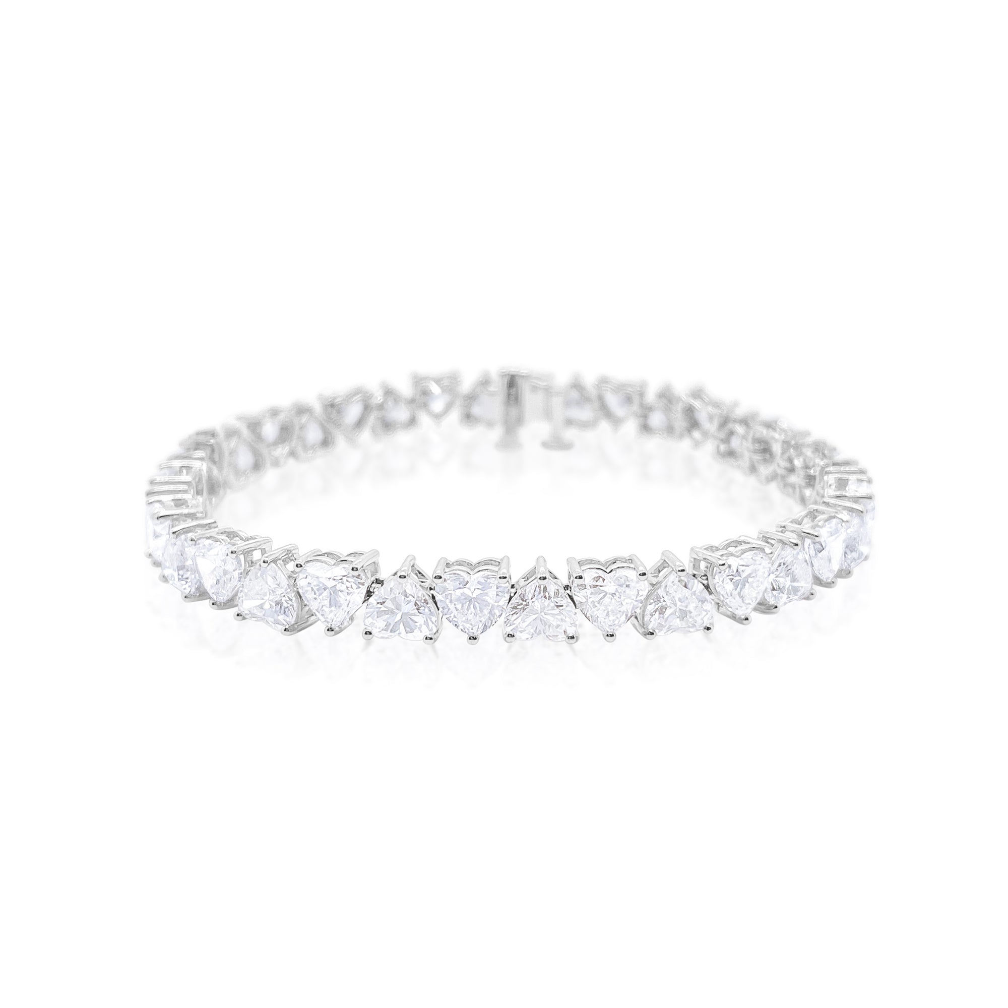 18.82 Carat Heart Lab Grown Diamond Tennis Bracelet 14kt White Gold