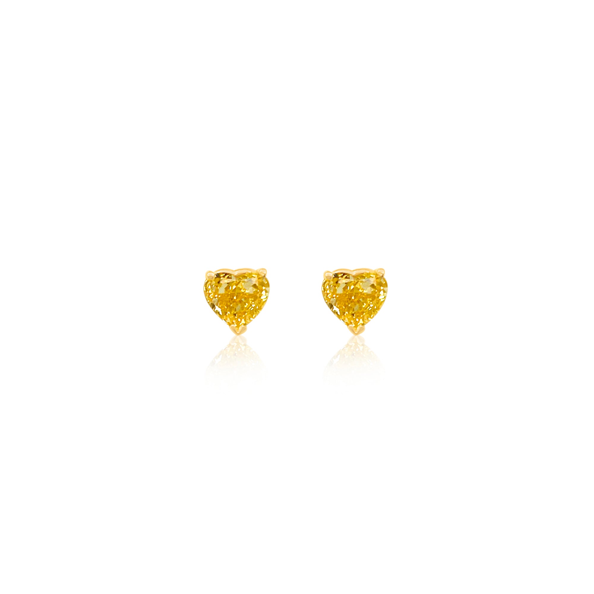 3 Carat Lab Grown Yellow Diamond Heart Studs 14kt Yellow Gold