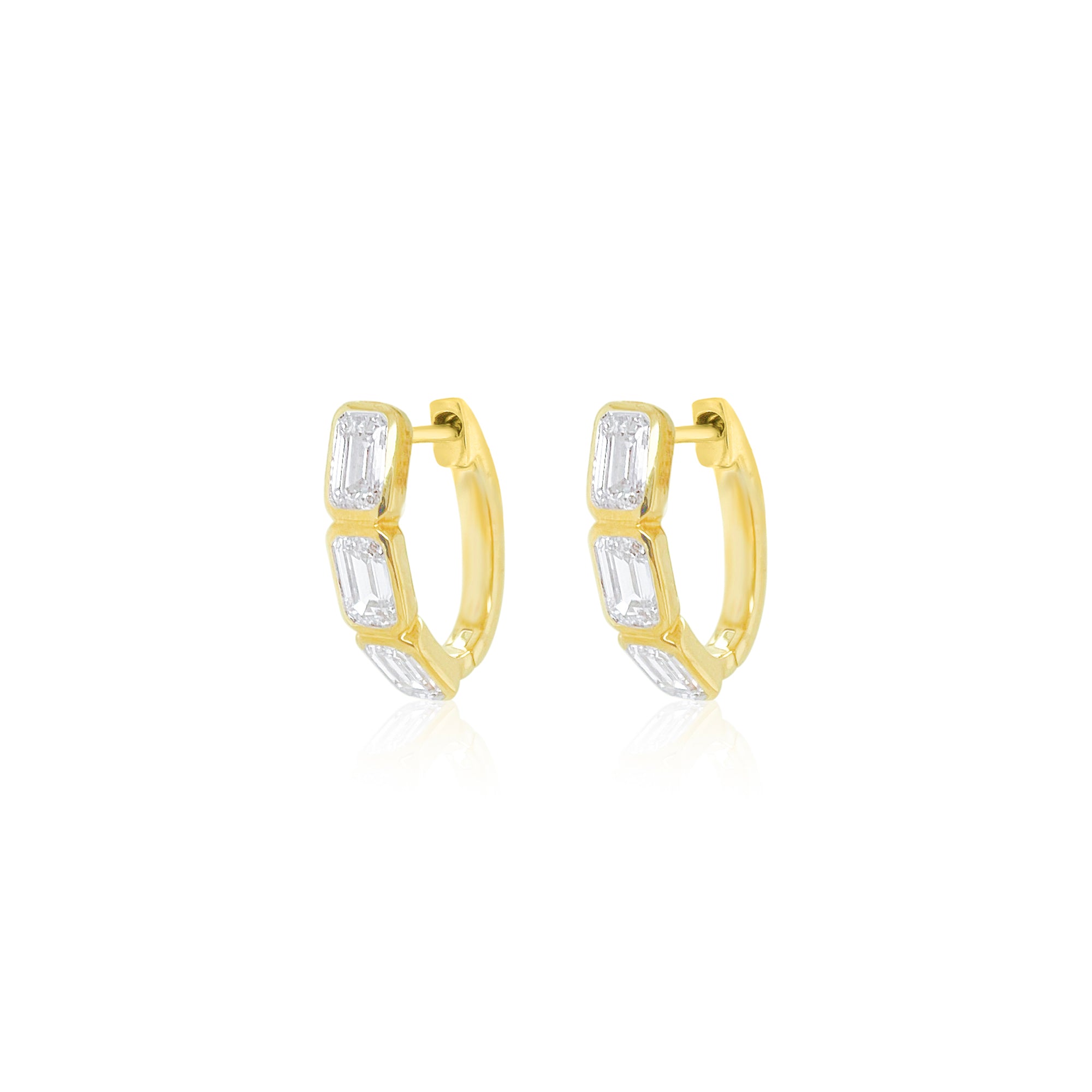 14 Kt Yellow Gold 4.42 Ct Emerald Cut Diamond Hoops LAB GROWN