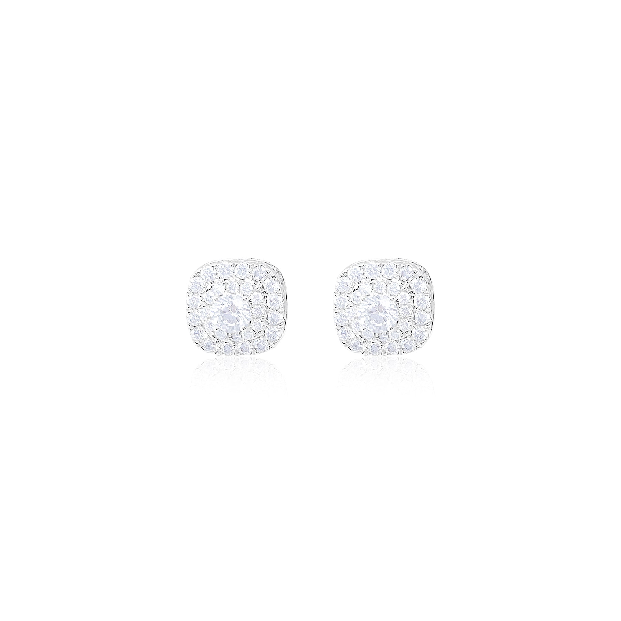 14 Kt White Gold Round Cut Studs With Pave Diamonds