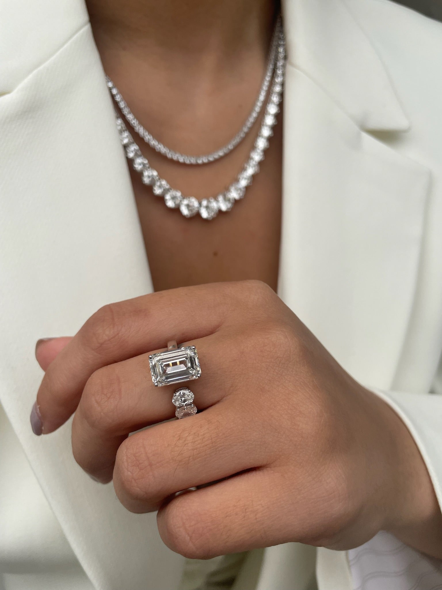 6 Cts Emerald Cut Open Band Ring LAB GROWN