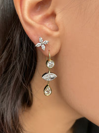 14 Kt Yellow Gold Flower Diamond Earrings .83 Ct