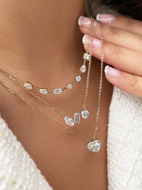 14 Kt Yellow Gold Princess Oval Round Emerald Pear And Heart 1.46 Ct Diamond Necklace