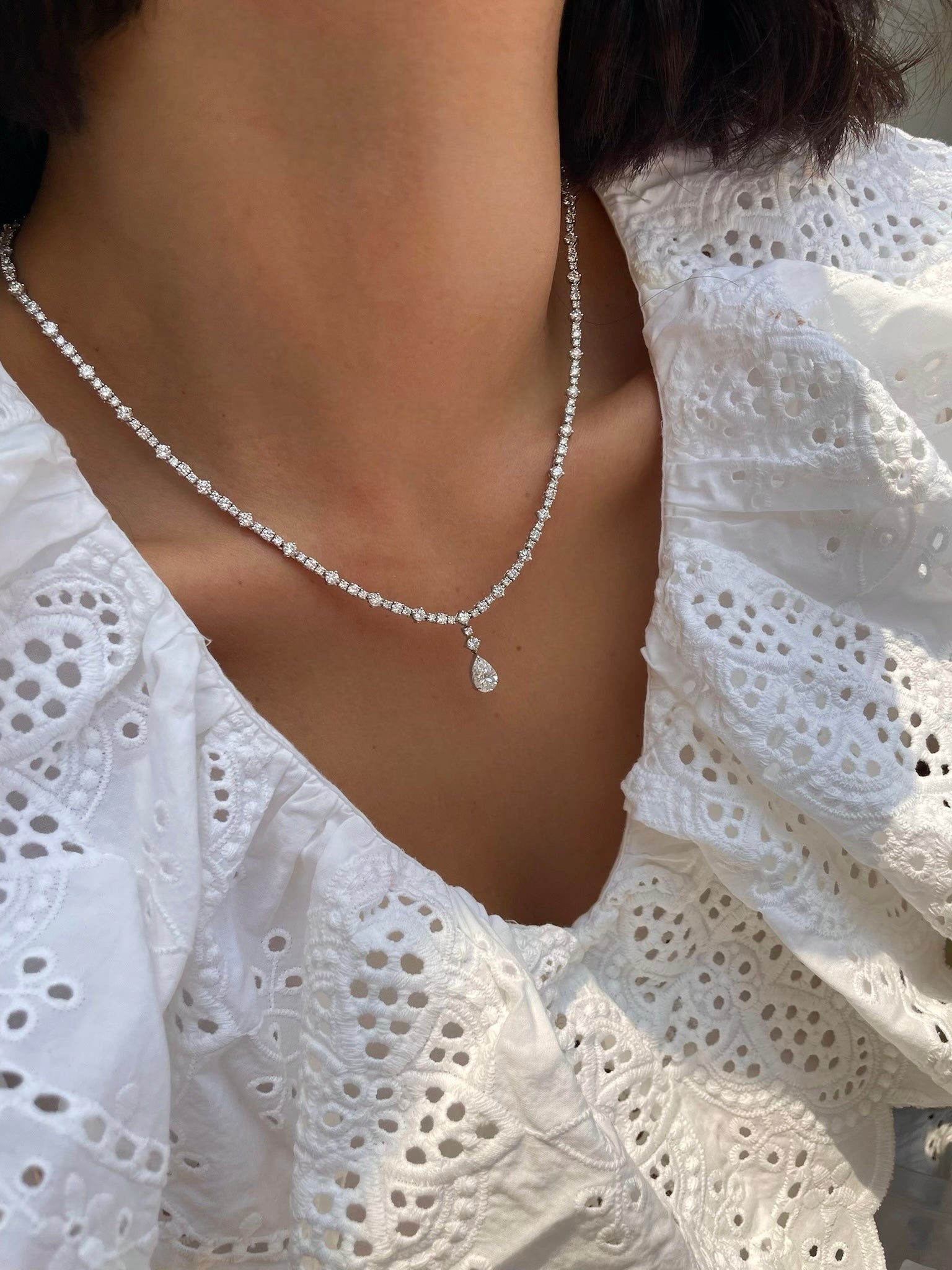 9.39 Carat Round and Pear Cut Lab Grown Diamond Necklace 14kt White Gold   Cocktail Necklace