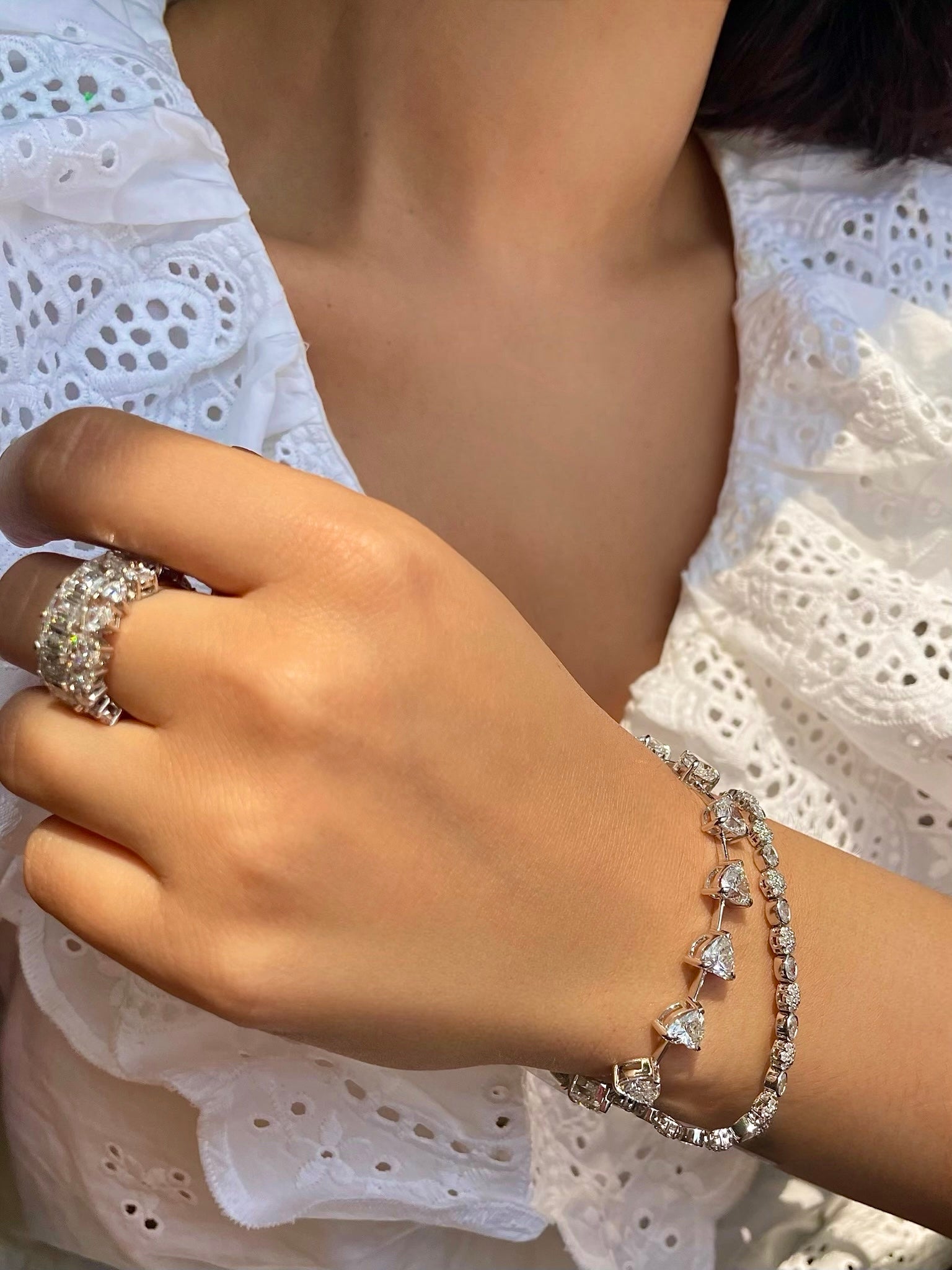 14kt White Gold 16.87 Carat Heart Lab Grown Diamond Tennis Bracelet 16387