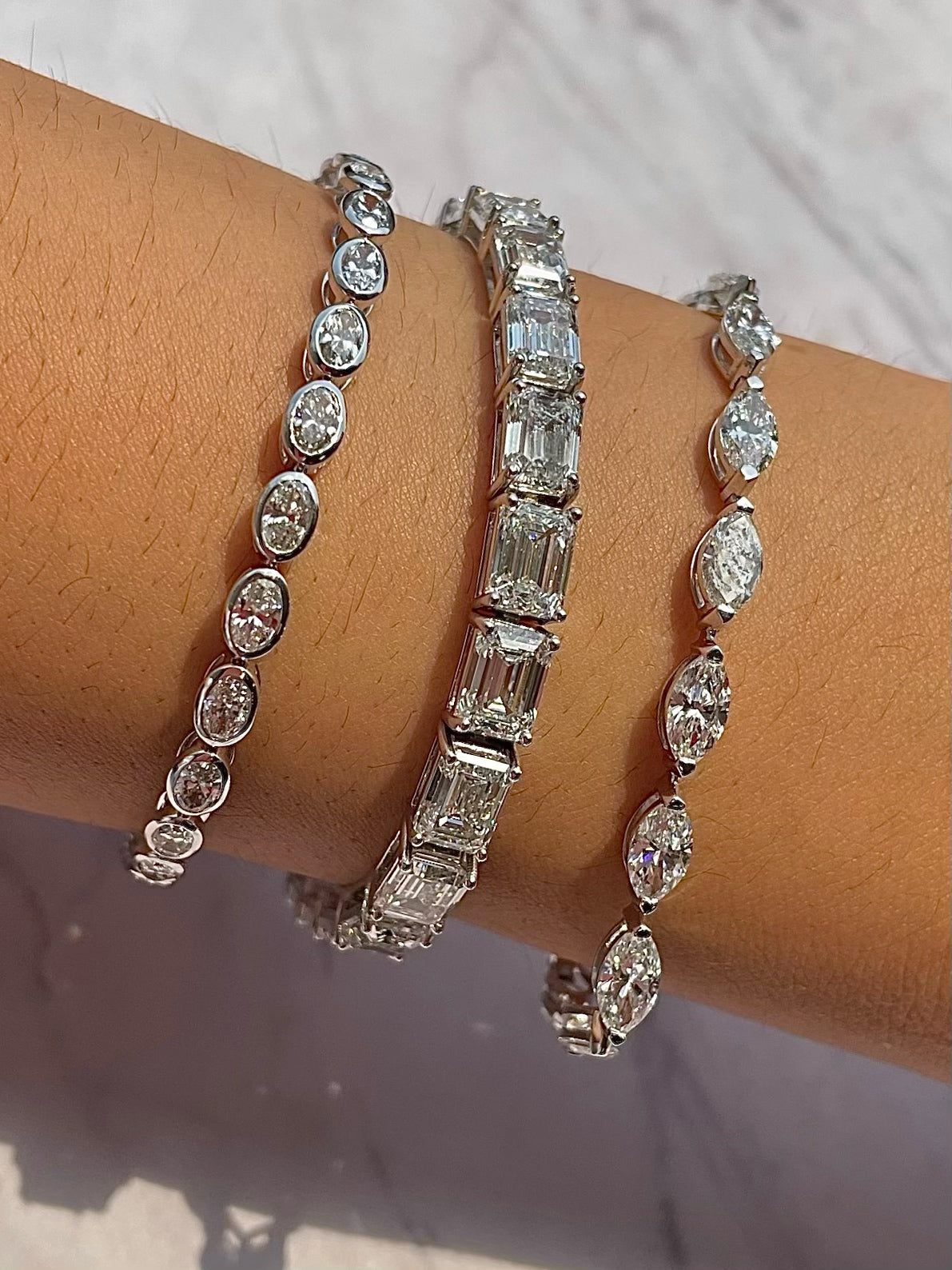 Lab Grown 9.25 Carat Marquise Diamond Tennis Bracelet 14kt White Gold