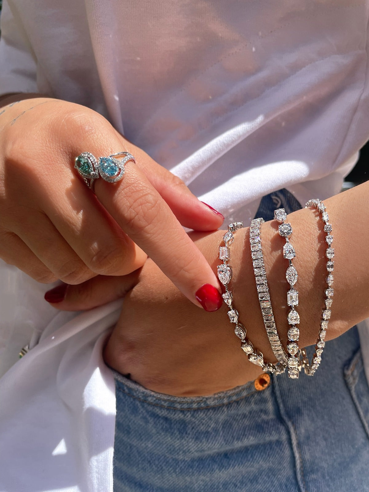 Toi et Moi Lab Diamond Ring Blue Diamond Green Diamond