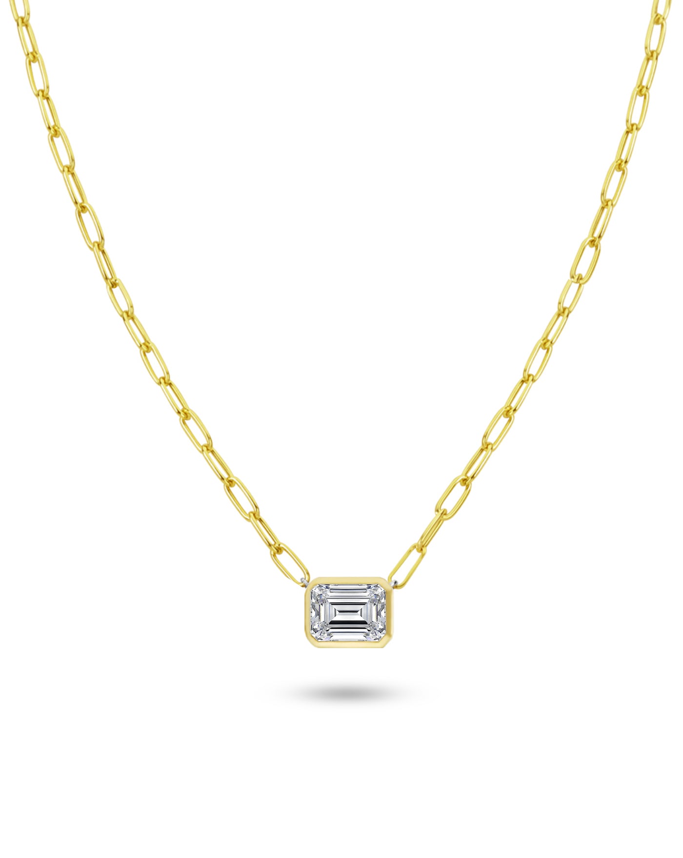 Paperclip Chain Necklace | Emerald Cut 2ct LAB Diamond