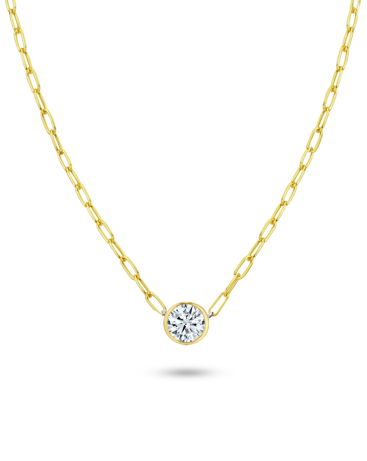 Paperclip Chain Necklace | Round Cut 2ct LAB Diamond