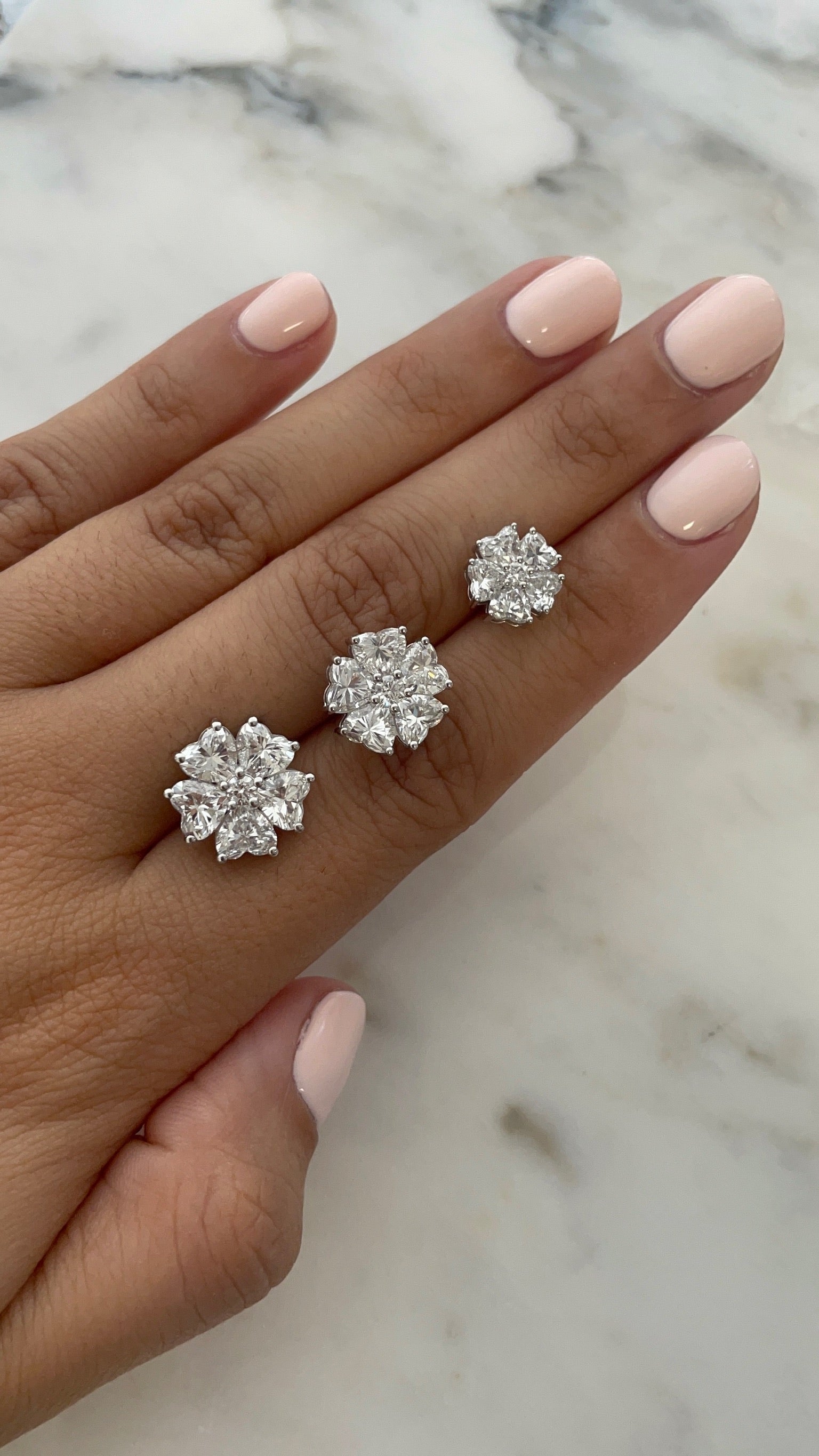 5 ct White Gold Heart Shaped Floral Studs