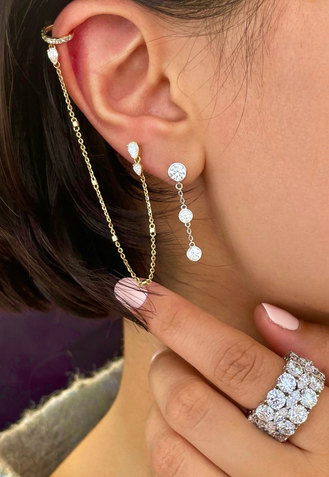 Yellow Gold Lab Grown Stud Cuff Earring