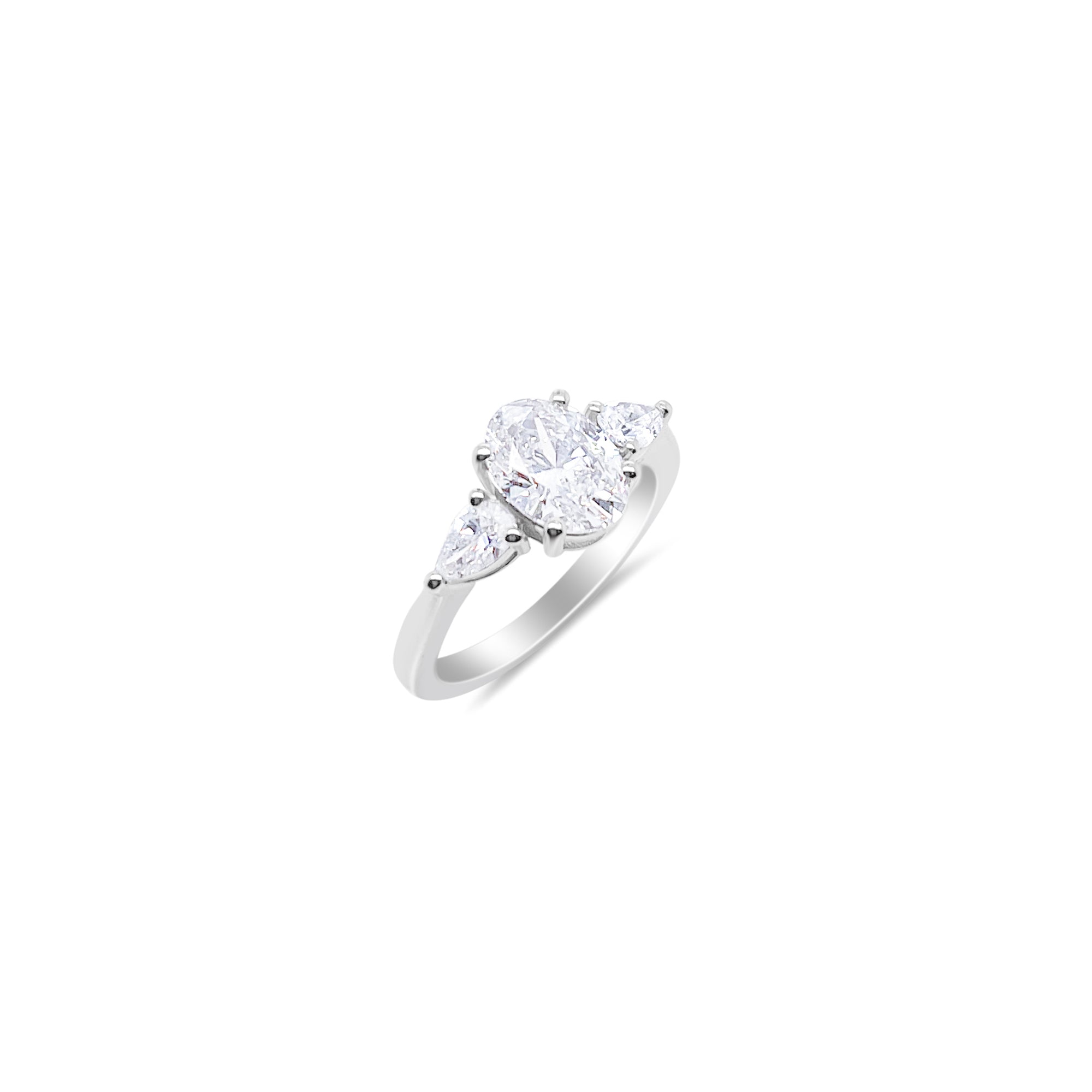 14kt White Gold 1.54 Carat Oval Cut Lab Grown Diamond Engagement Ring With Pear Cut Side Stones