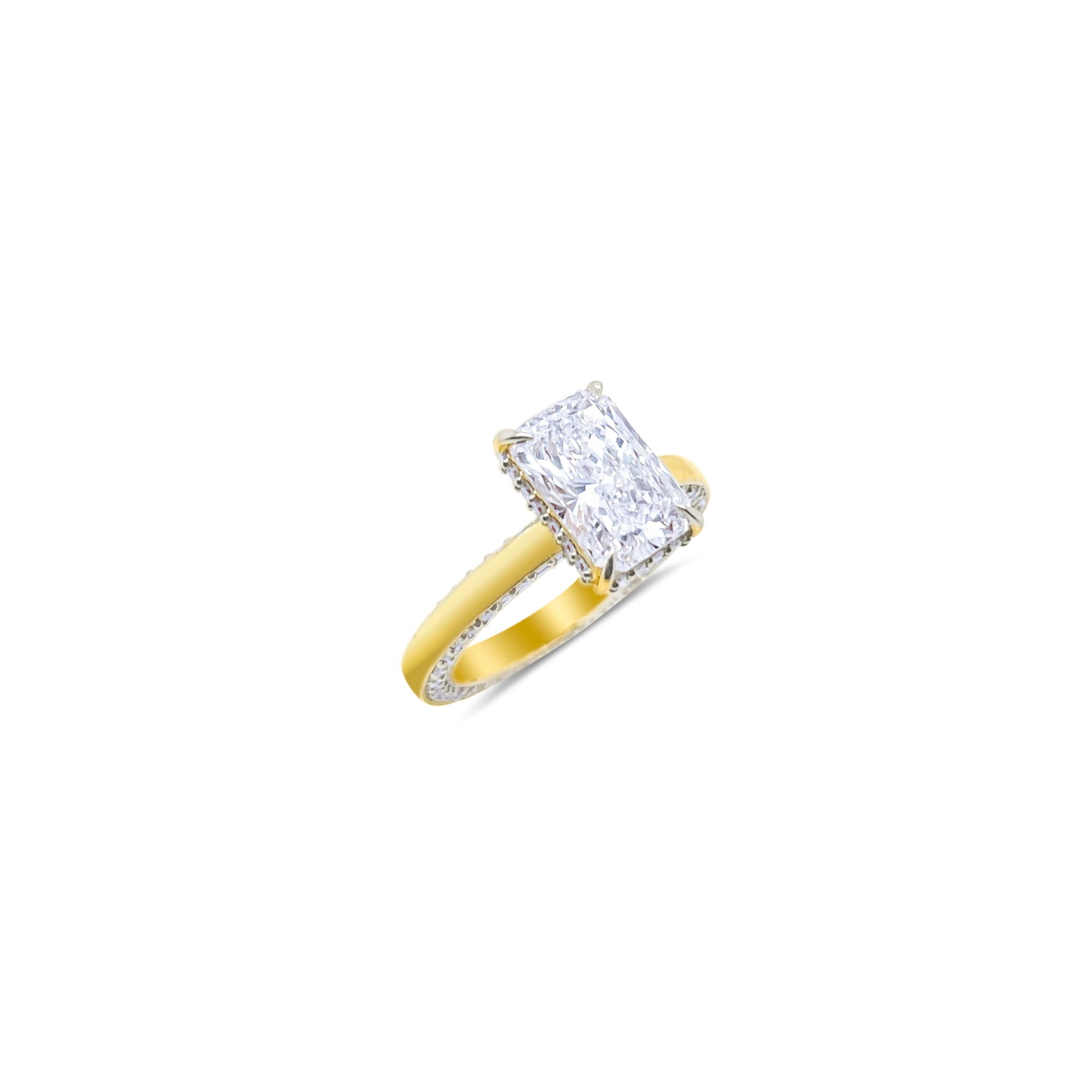14kt Yellow Gold 3.33 Carat Radiant Cut Solitaire Diamond Halo Engagement Ring
