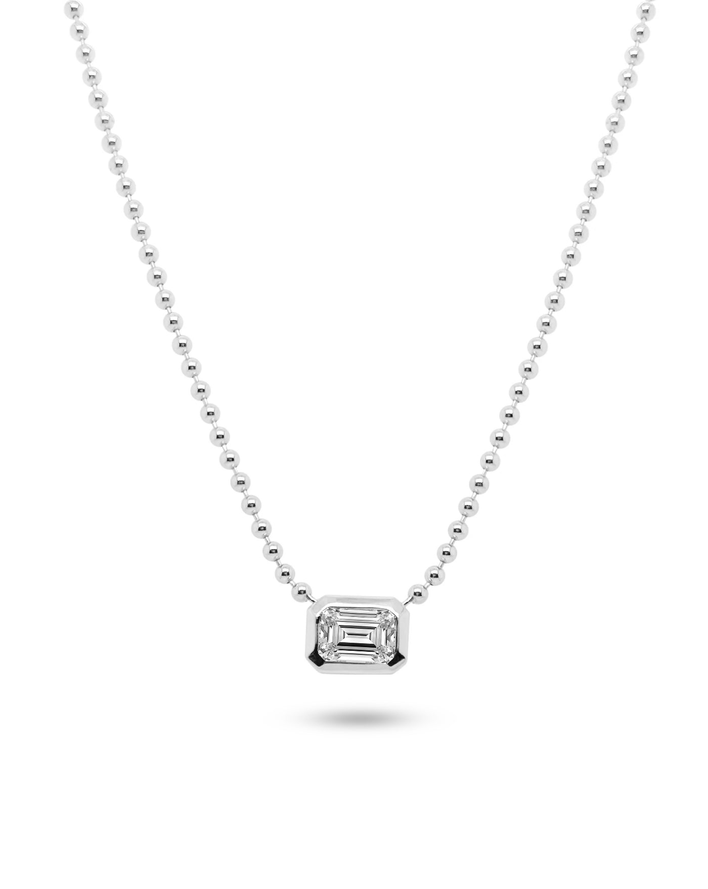 White Gold Ball Chain | Emerald Cut 1 ct