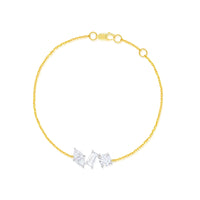 14 Kt Yellow Gold Round Emerald And Marquise 1.46 Ct Diamond Bracelet