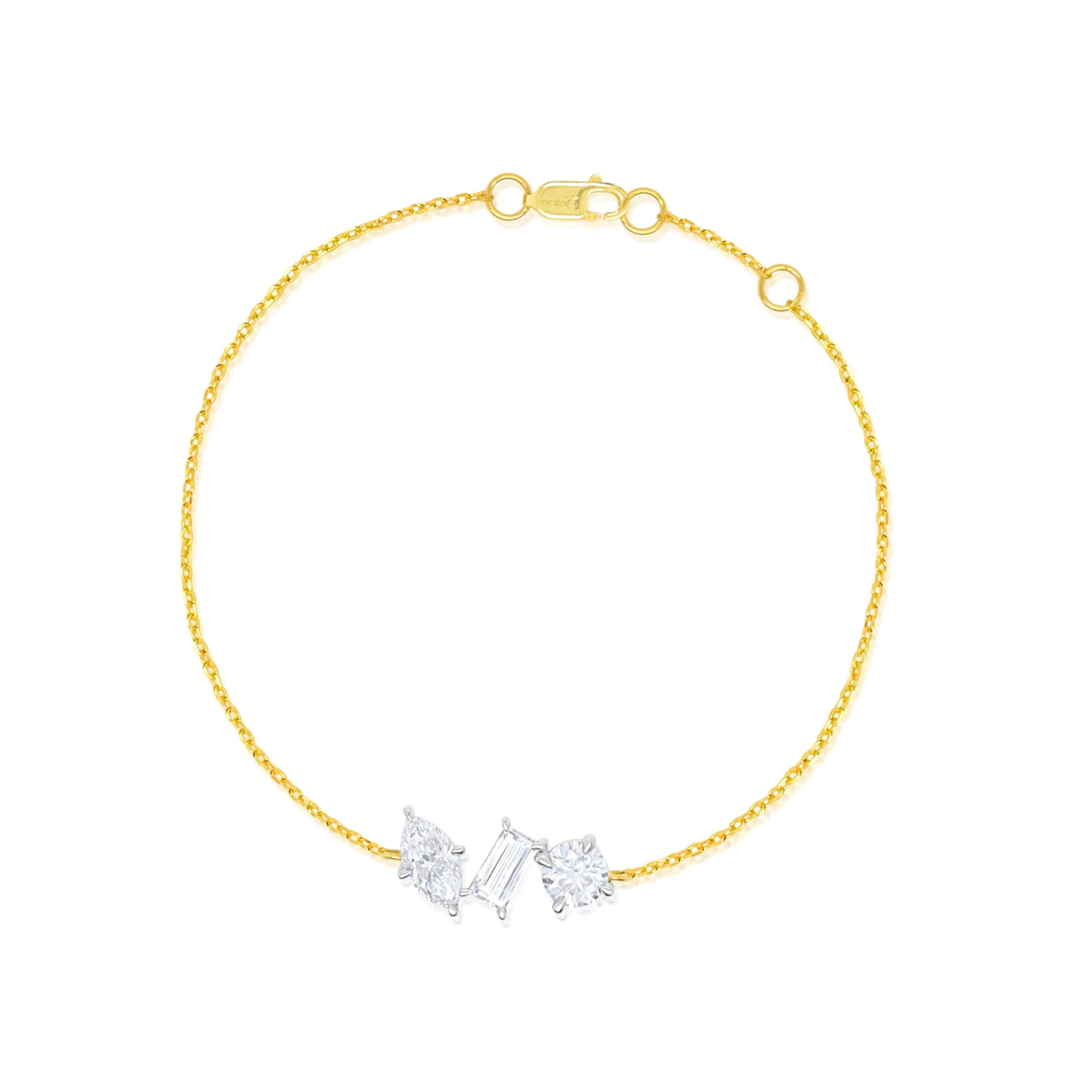 14 Kt Yellow Gold Round Emerald And Marquise 1.46 Ct Diamond Bracelet