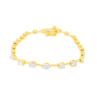 14 Kt Yellow Gold 2.42 Ct Oval Marquise and Emerald Diamond Bracelet