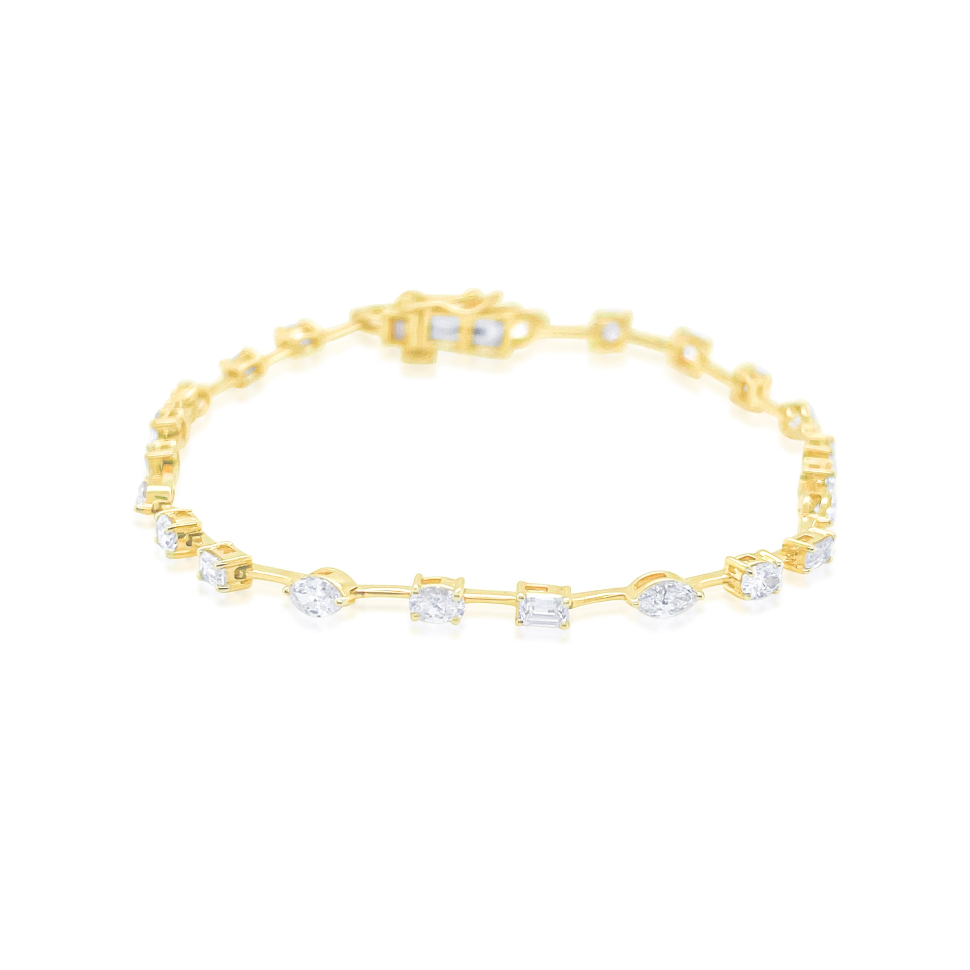 14 Kt Yellow Gold 4.49 Ct Multi Stone Bracelet Emerald Oval and Round