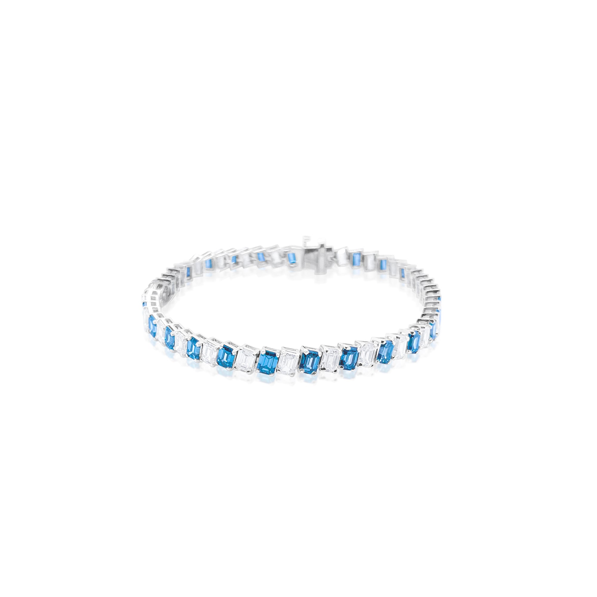 Emerald Cut Blue Diamond Tennis Bracelet LAB GROWN
