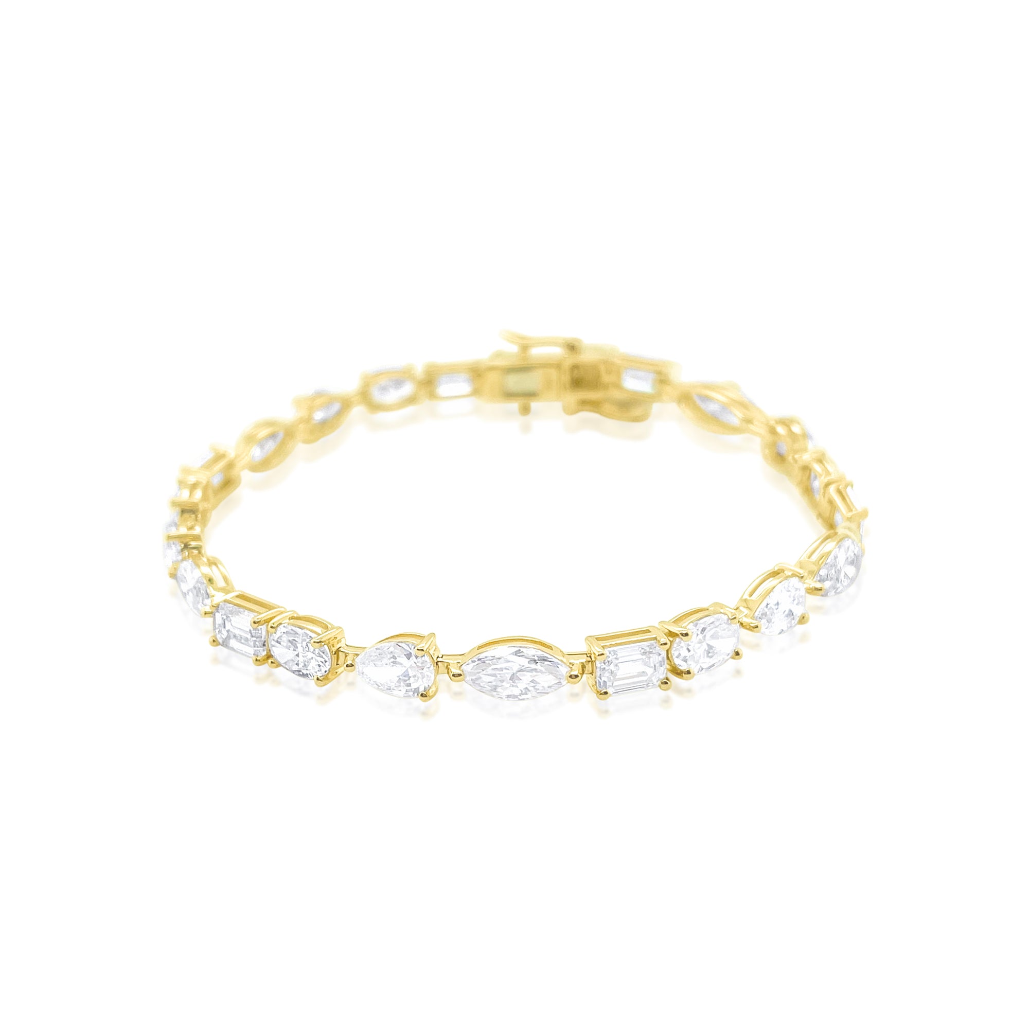 14kt Yellow Gold Multi Shape Pear Oval Emerald Cut Tennis Bracelet 9.00 ct