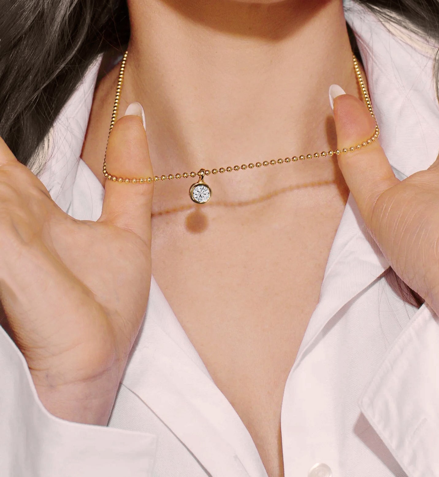 Round Cut Bezel Set Diamond Necklace Charm