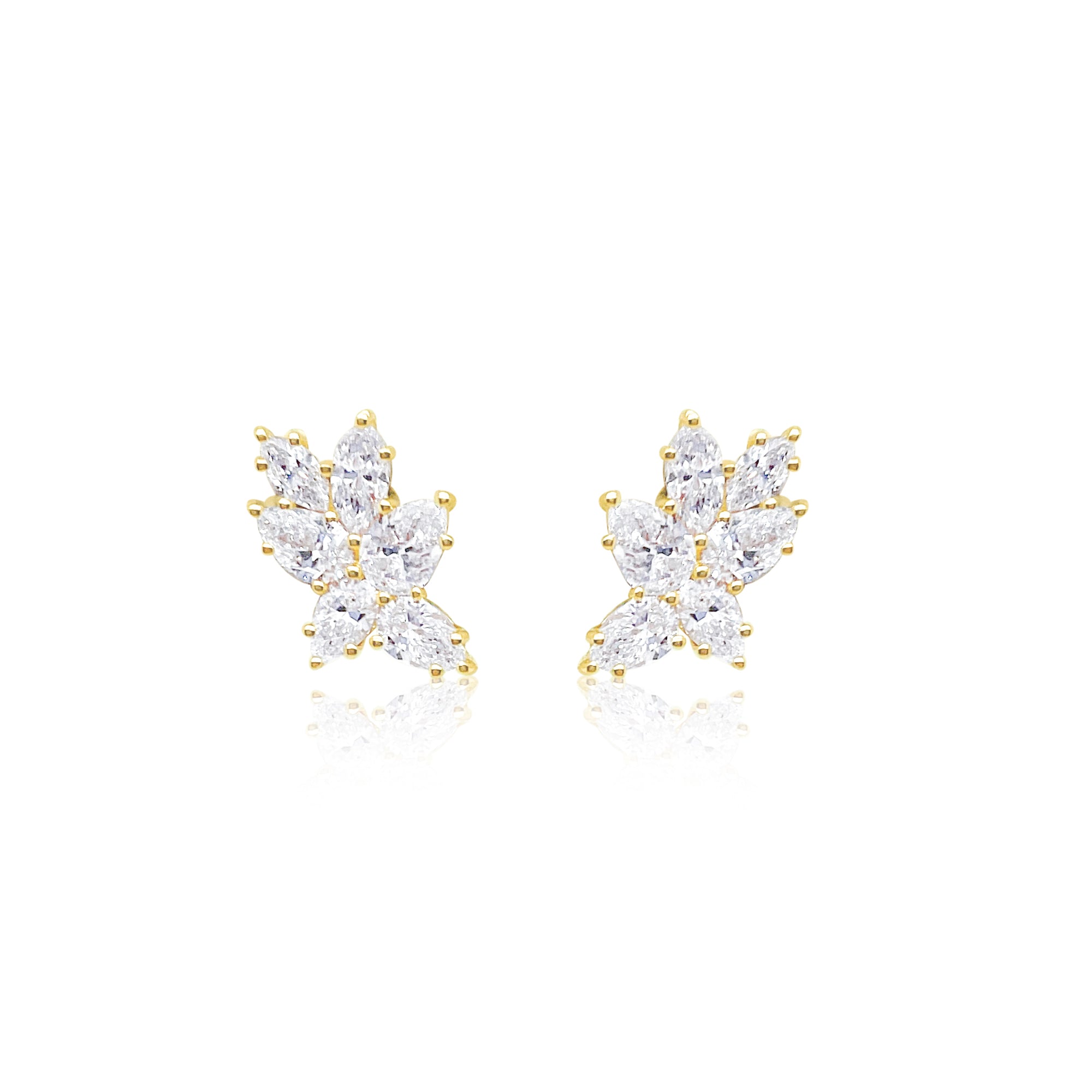 Floral Lab Grown Earrings With Diamond  Pear Shapes 2.78 ct 14kt Yellow Gold