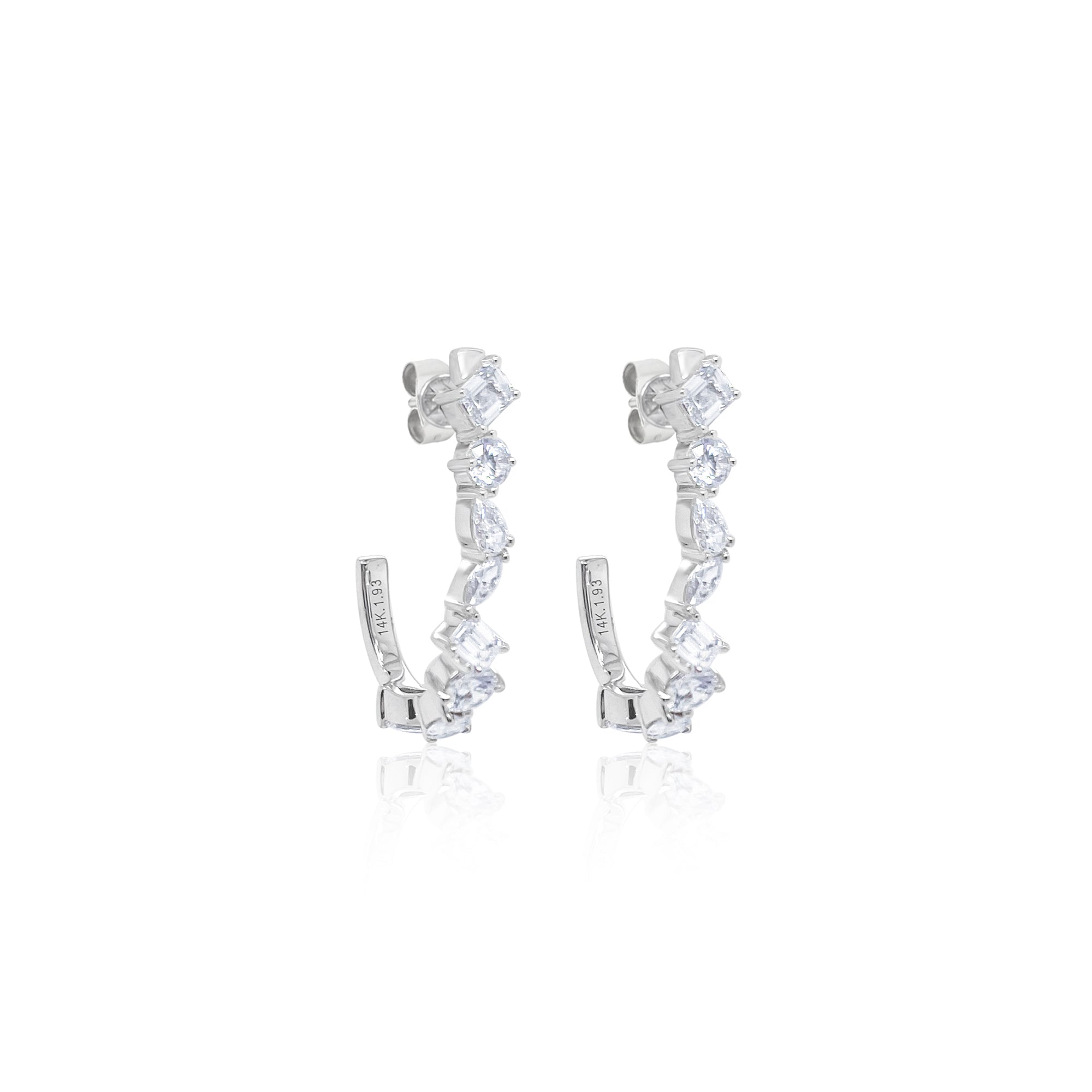 Lab Grown Diamond Hoop Earrings Marquise Pear Emerald and Round 2.01 Cts