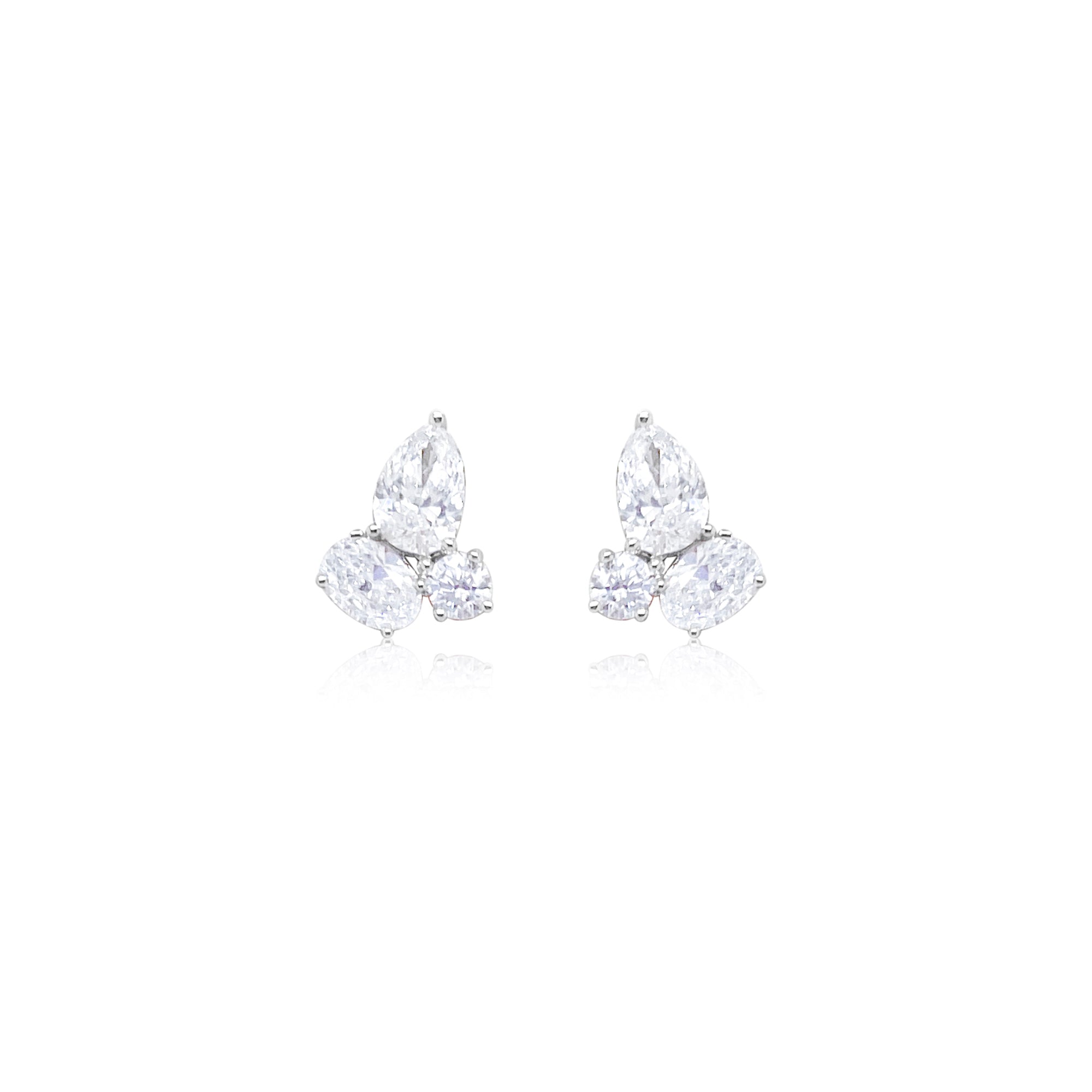 3 Stone Lab Grown Diamond Stud Earrings 1.5 carat Oval Pear and Round 14kt White Gold