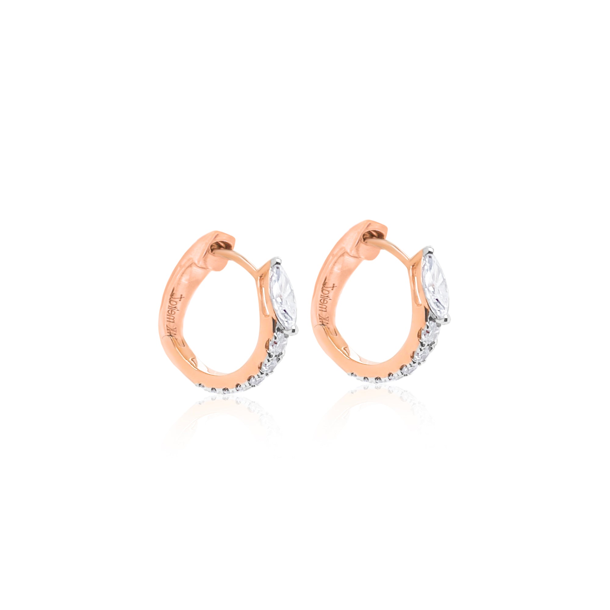 14 kt Carat Rose Gold Marquise and Round Cut 1.1 Ct Lab Grown Earrings
