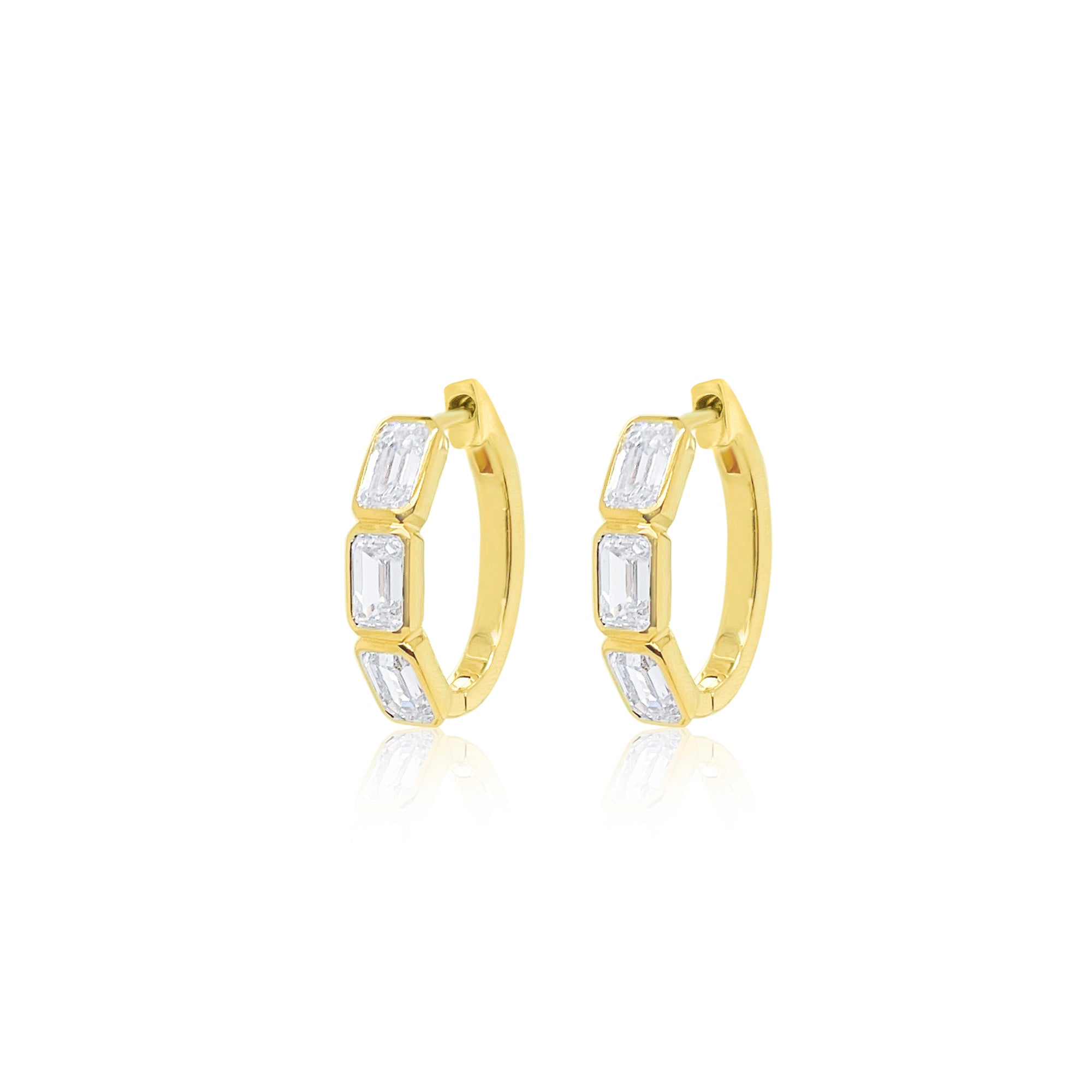 14 kt Yellow Gold Emerald Cut 4.42 Ct Lab Grown Diamond Hoops
