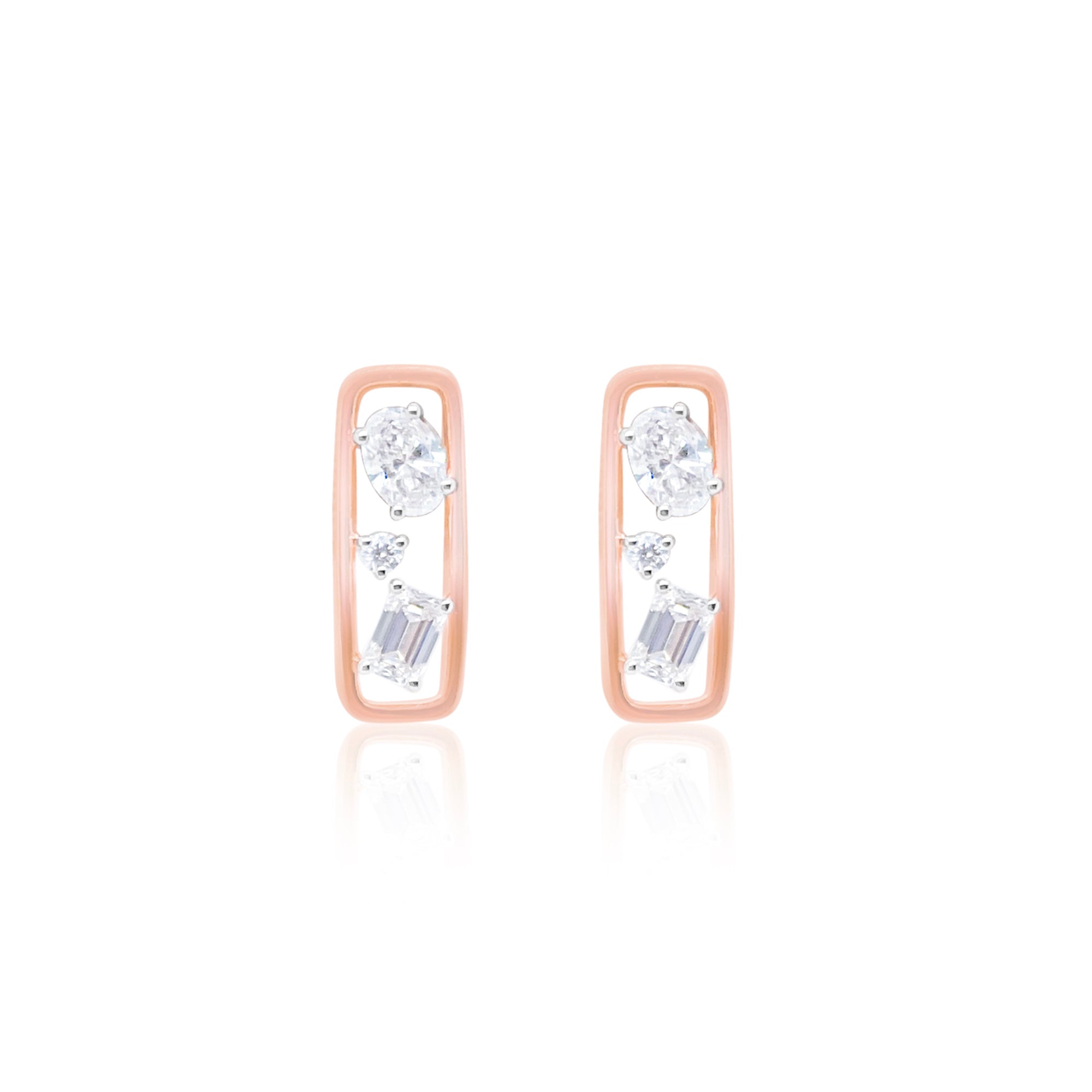 14 Carat Rose Gold Oval Emerald and Round Cut 1.79 Ct Lab Grown Diamond Earrings