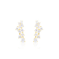 14 Kt Yellow Gold Emerald Pear And Oval Cut 3.94 Ct Diamond Statement Earrings