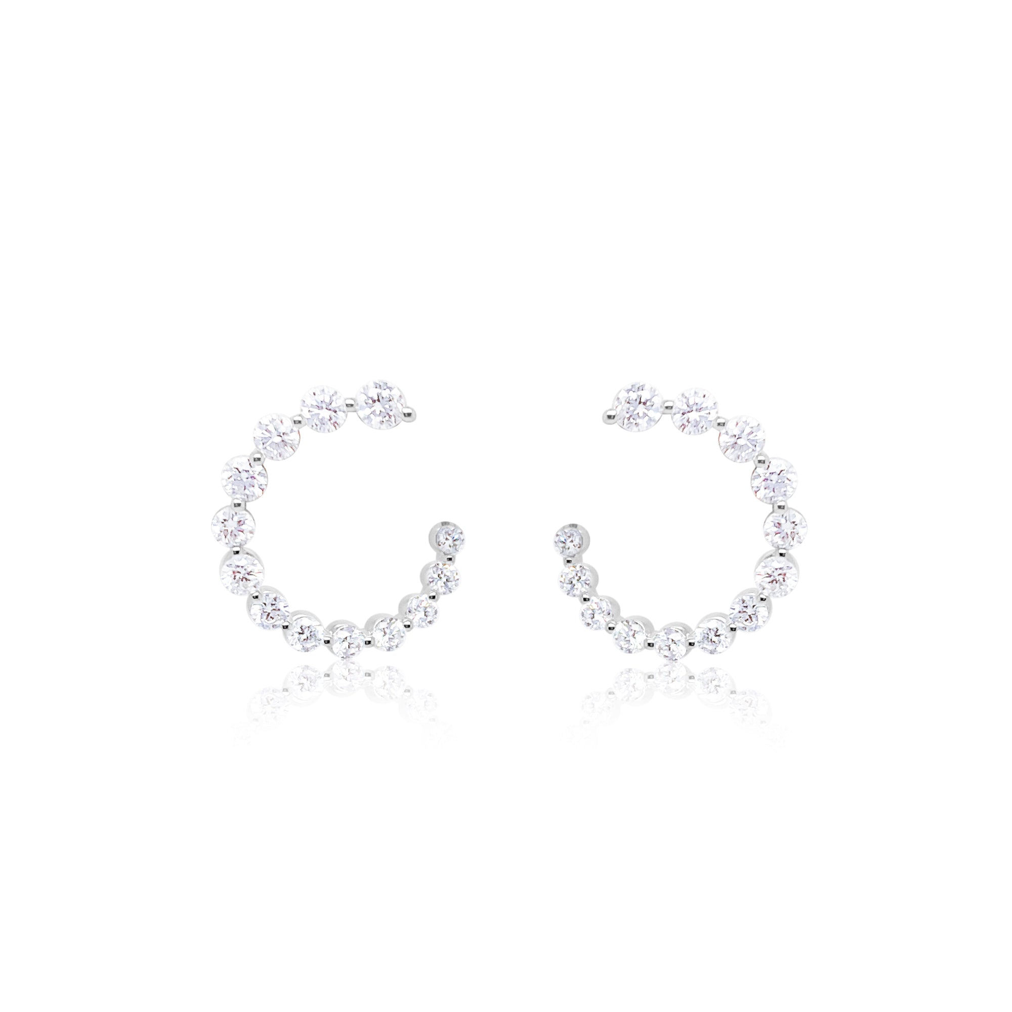 14 Kt White Gold Round Cut Open Circle 1.68 Ct Diamond Earrings