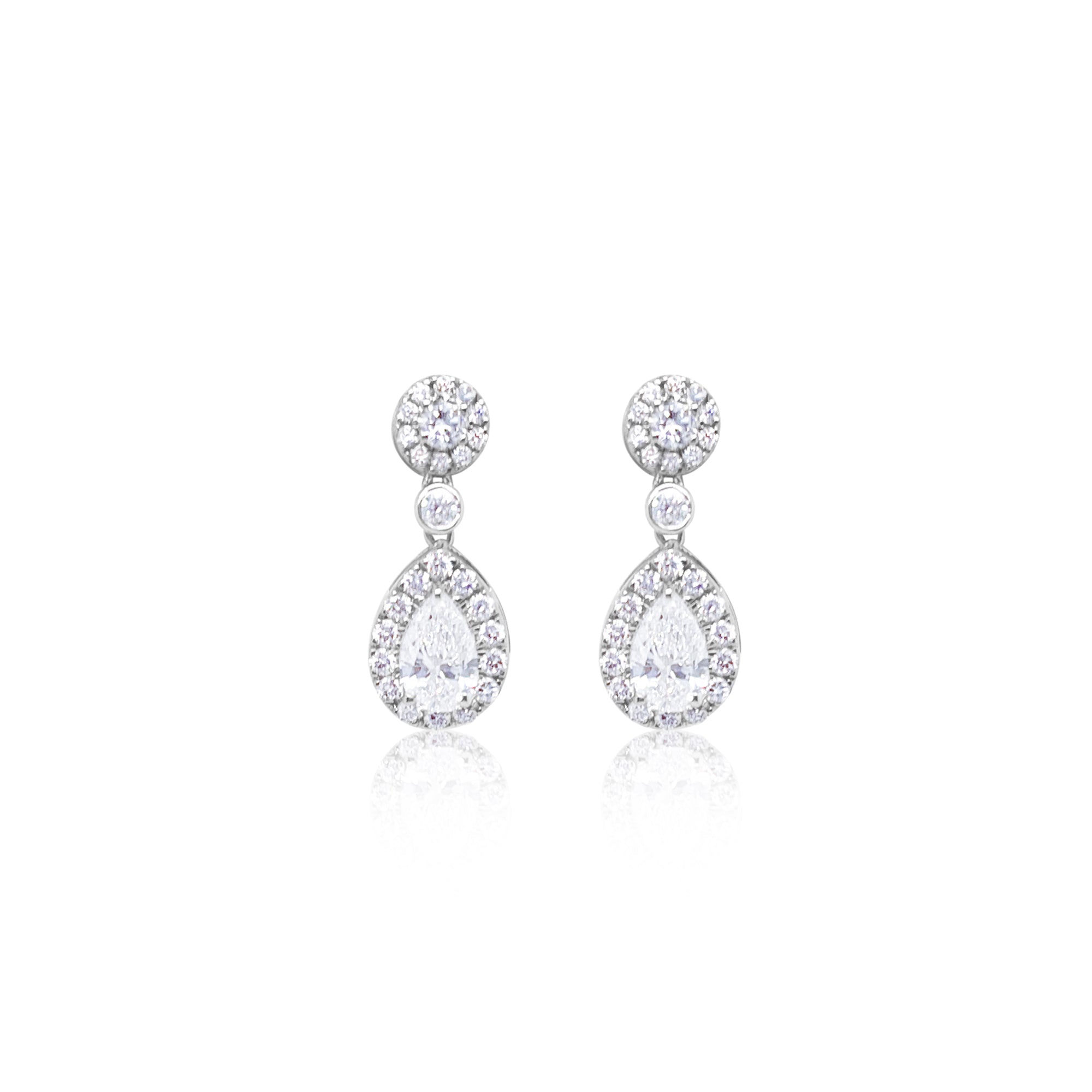 1.85 Ct Round Bezel And Pear Halo Diamond Earrings