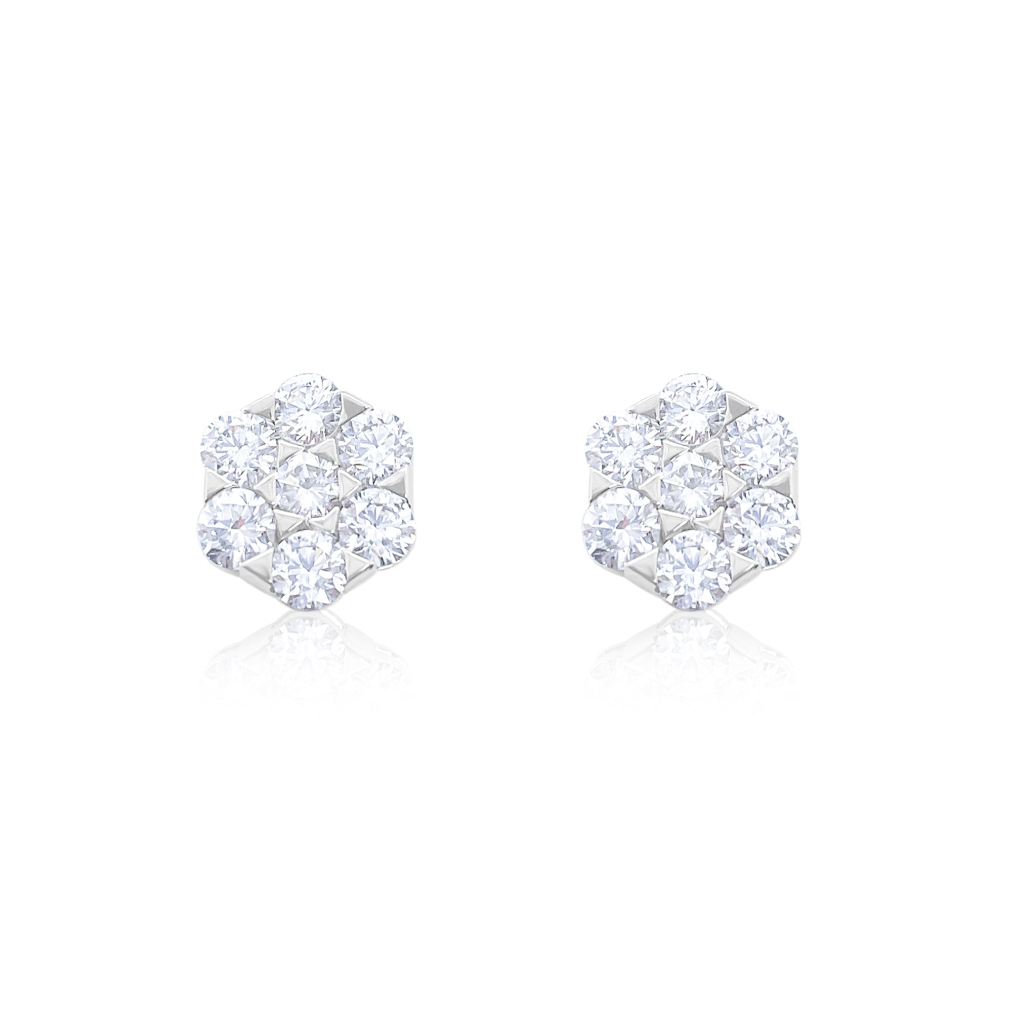 14 Kt White Gold Round Cut 2.67 Ct Diamond Flower Studs