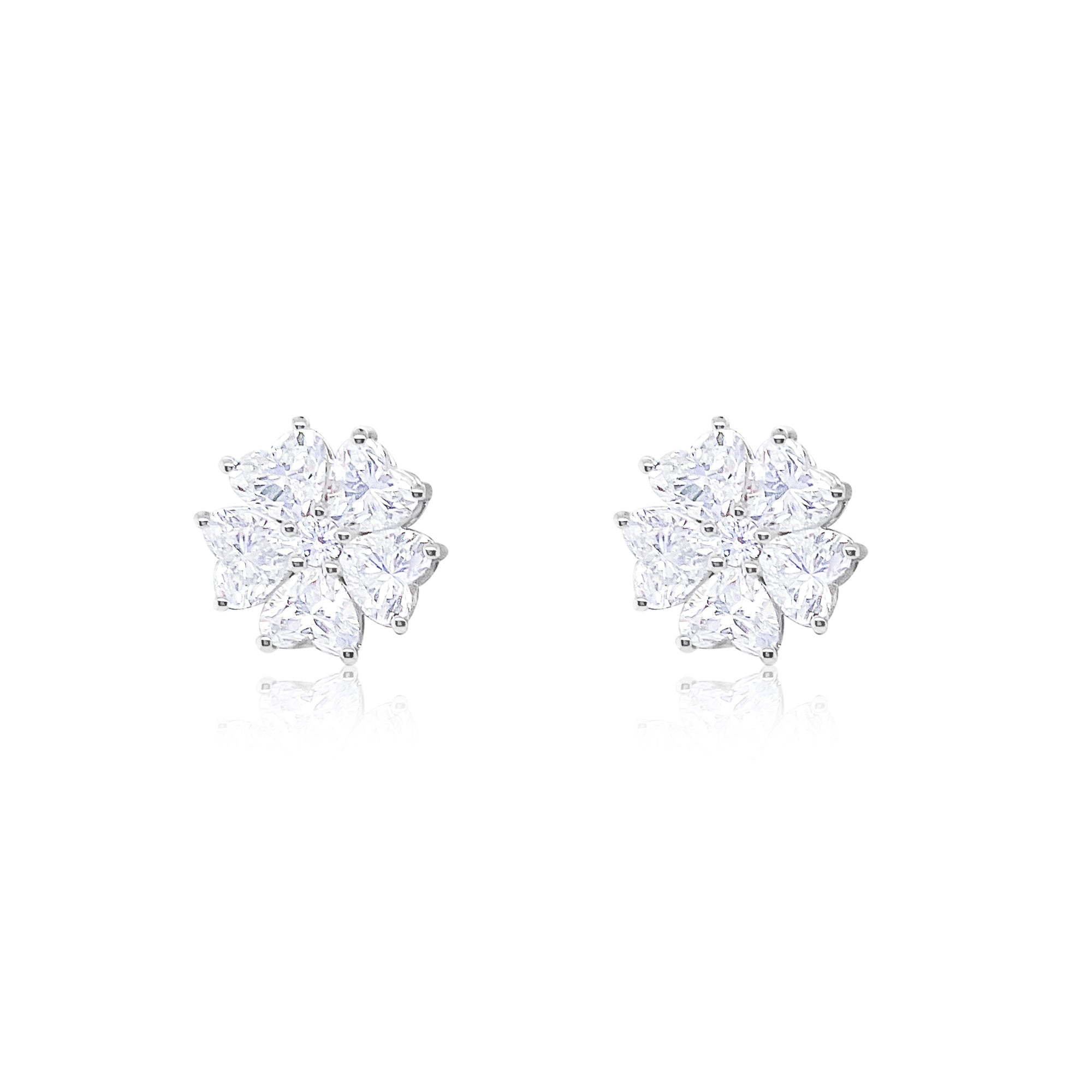 5 ct White Gold Heart Shaped Floral Studs
