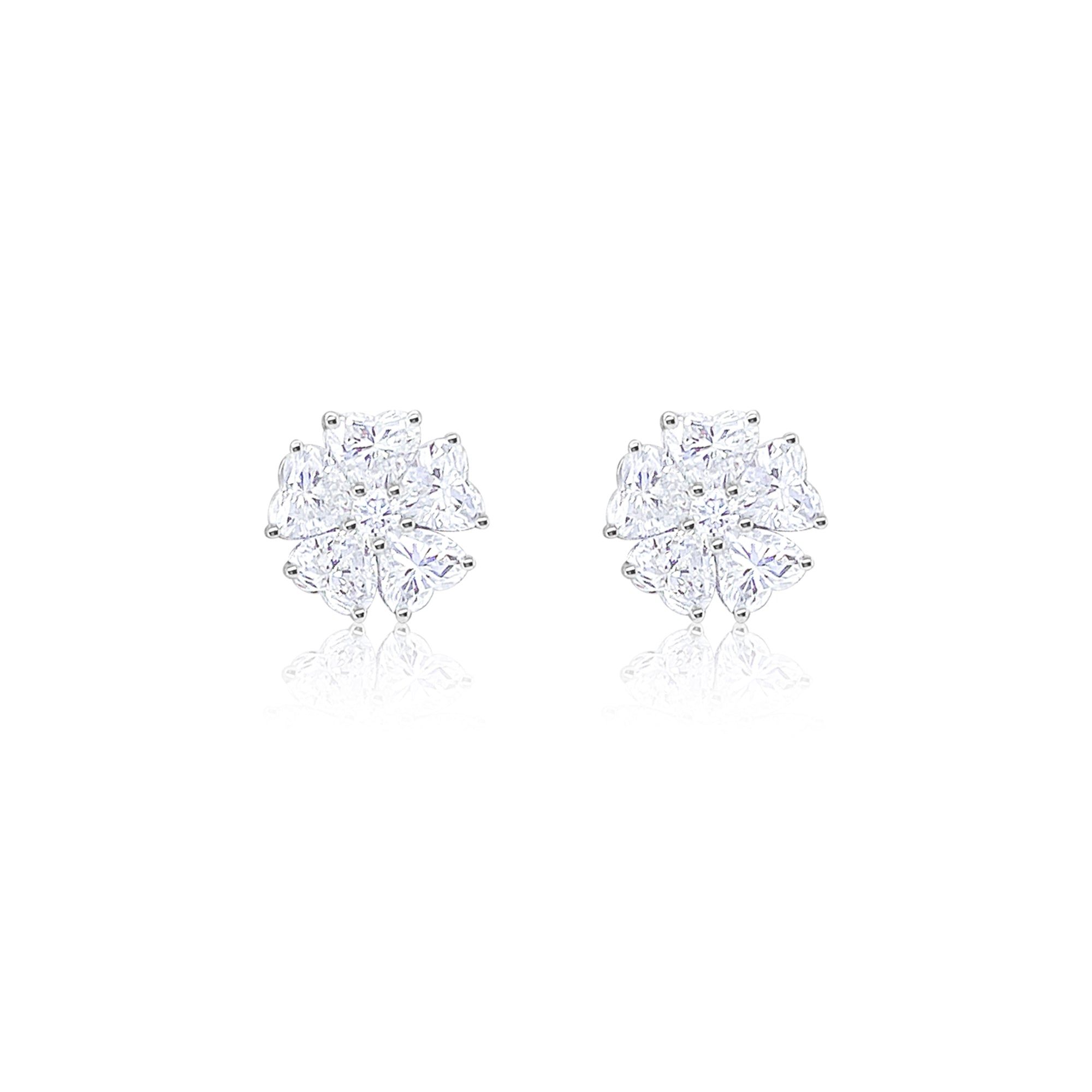 Heart Flower Cluster Stud Earrings Lab Grown Diamond 14kt White Gold 2.12 ct