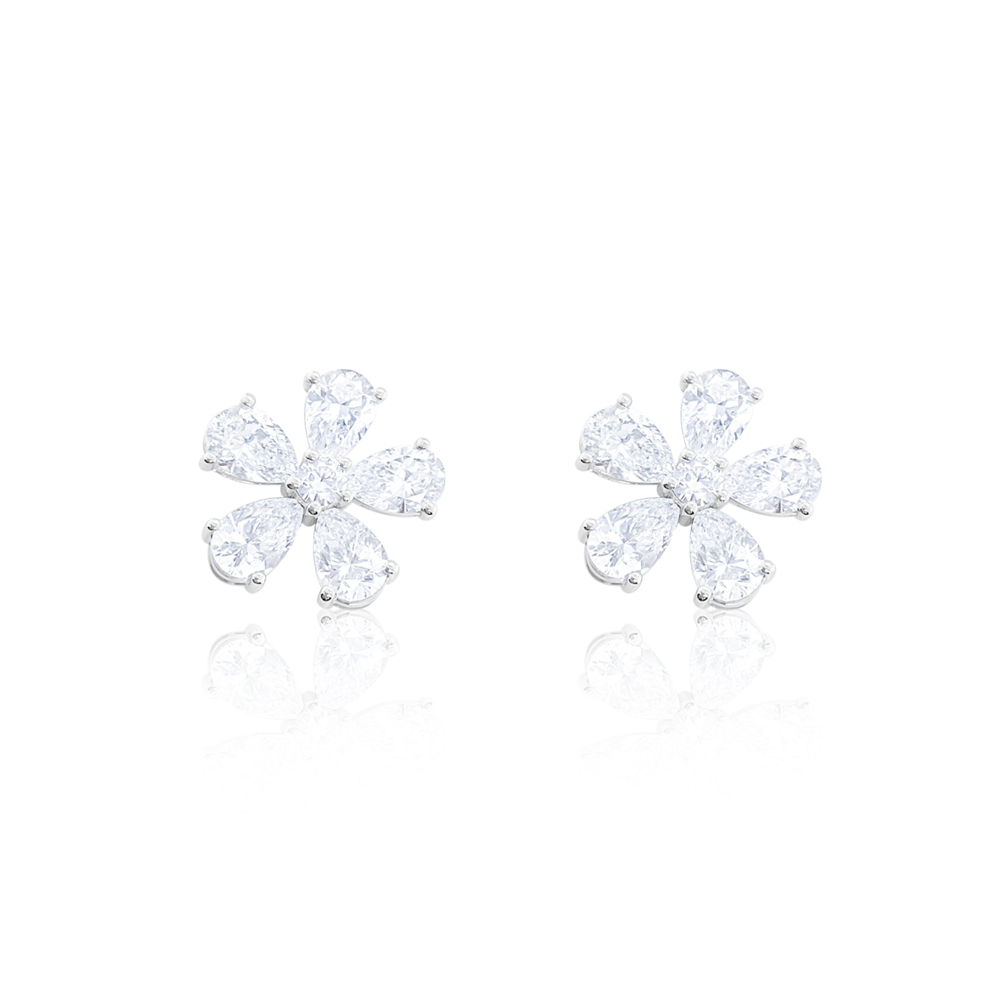 Flower Stud Earrings Lab Grown 3.68 ct 14 kt White Gold