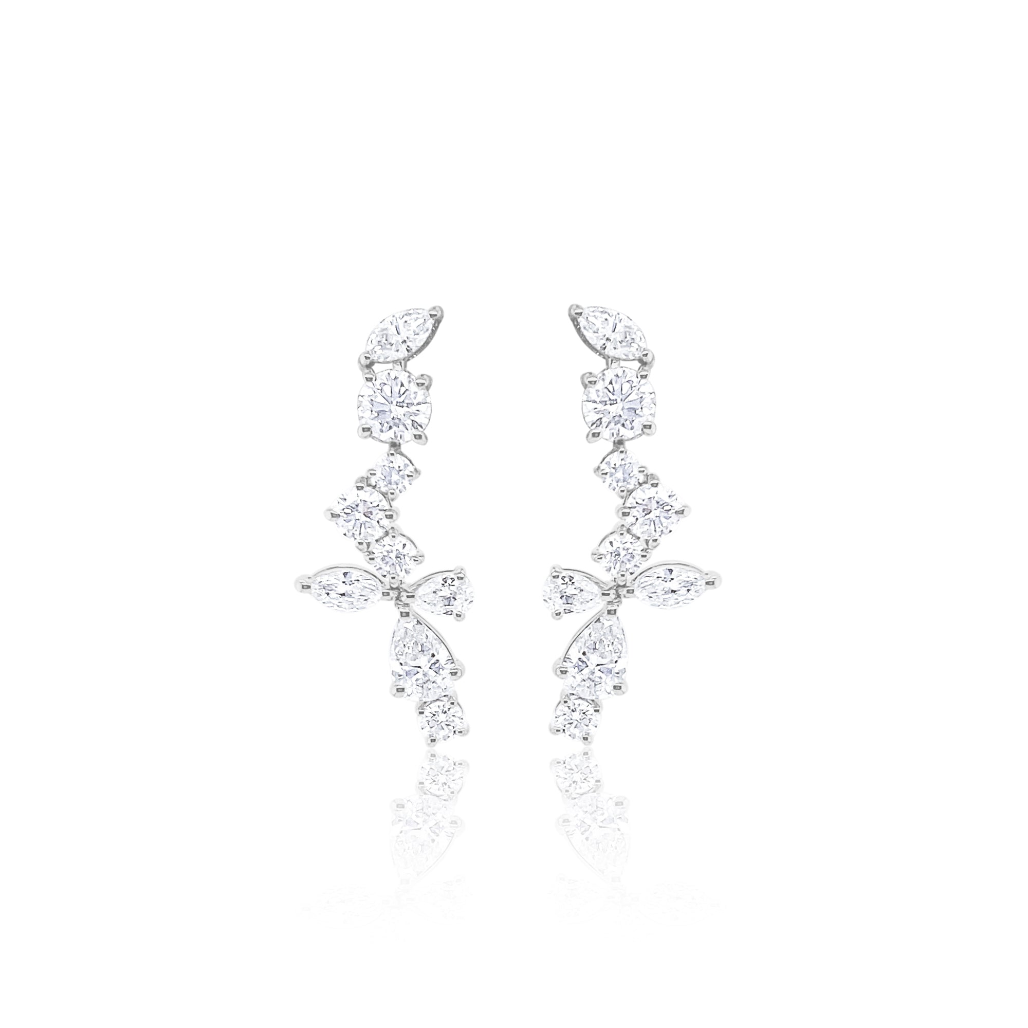 14 Kt White Gold Marquise, Round, & Pear Cut 2.85 Ct Diamond Drop Earrings