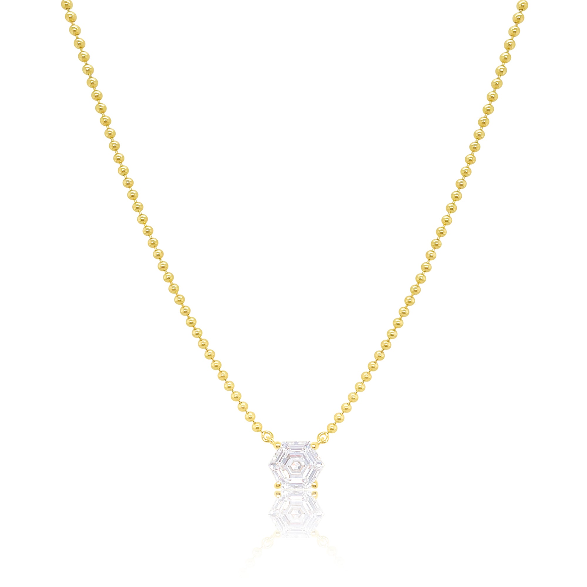 14 Kt Yellow Gold Ball Chain Ascher Cut Diamond Necklace