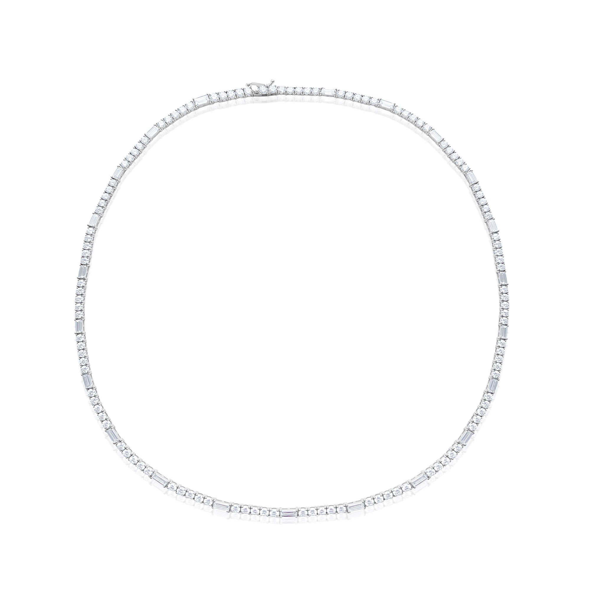 Baguette and Round Alternating Lab Grown Diamond Tennis Necklace 14kt White Gold  13.57 ct