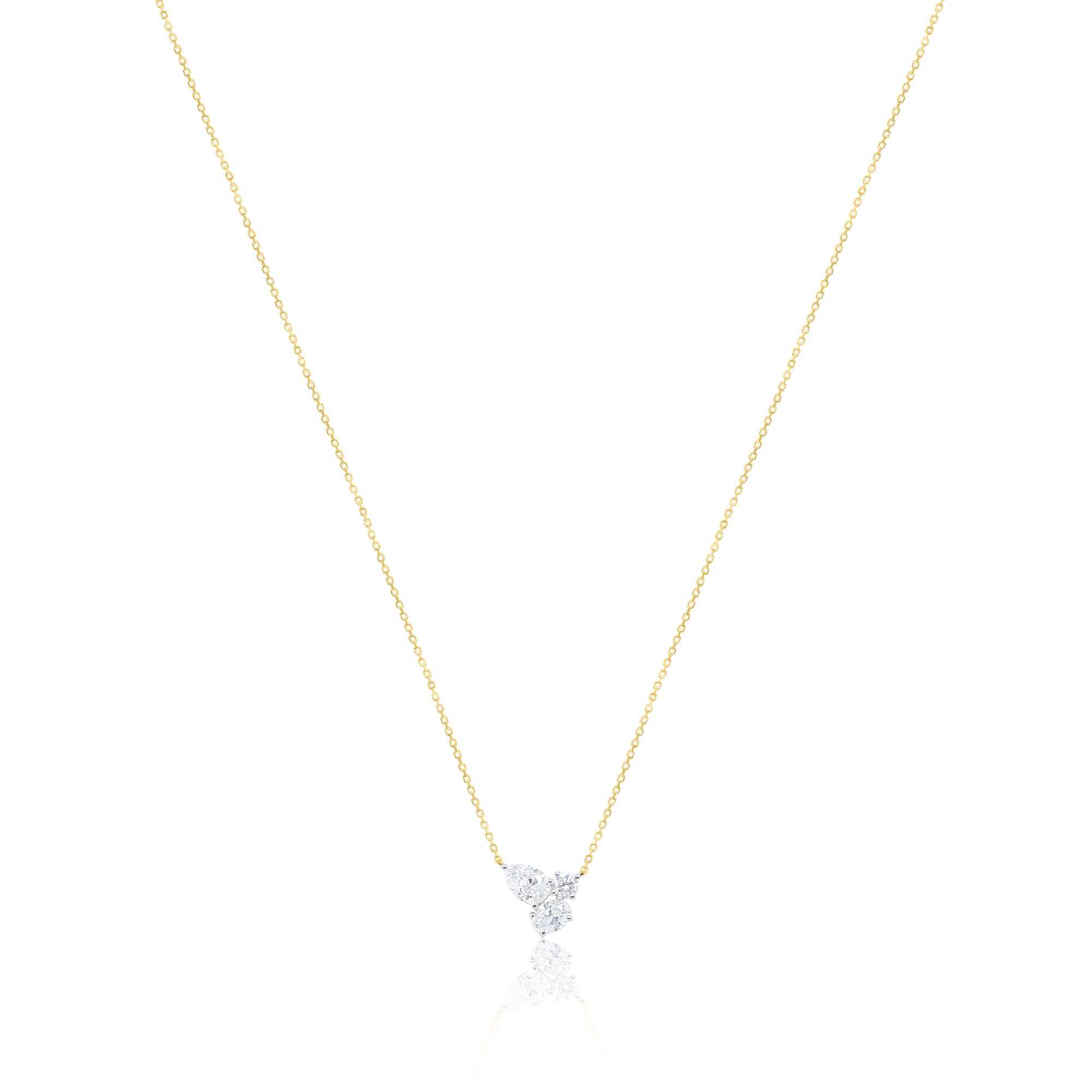 Three Stone Lab Grown .77 Ct Diamond Necklace Pear Oval and Round