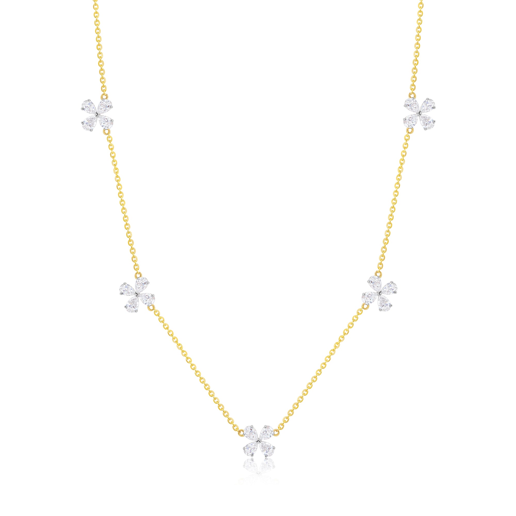 14 Kt Yellow Gold Flower 3.37 Ct Diamond Necklace