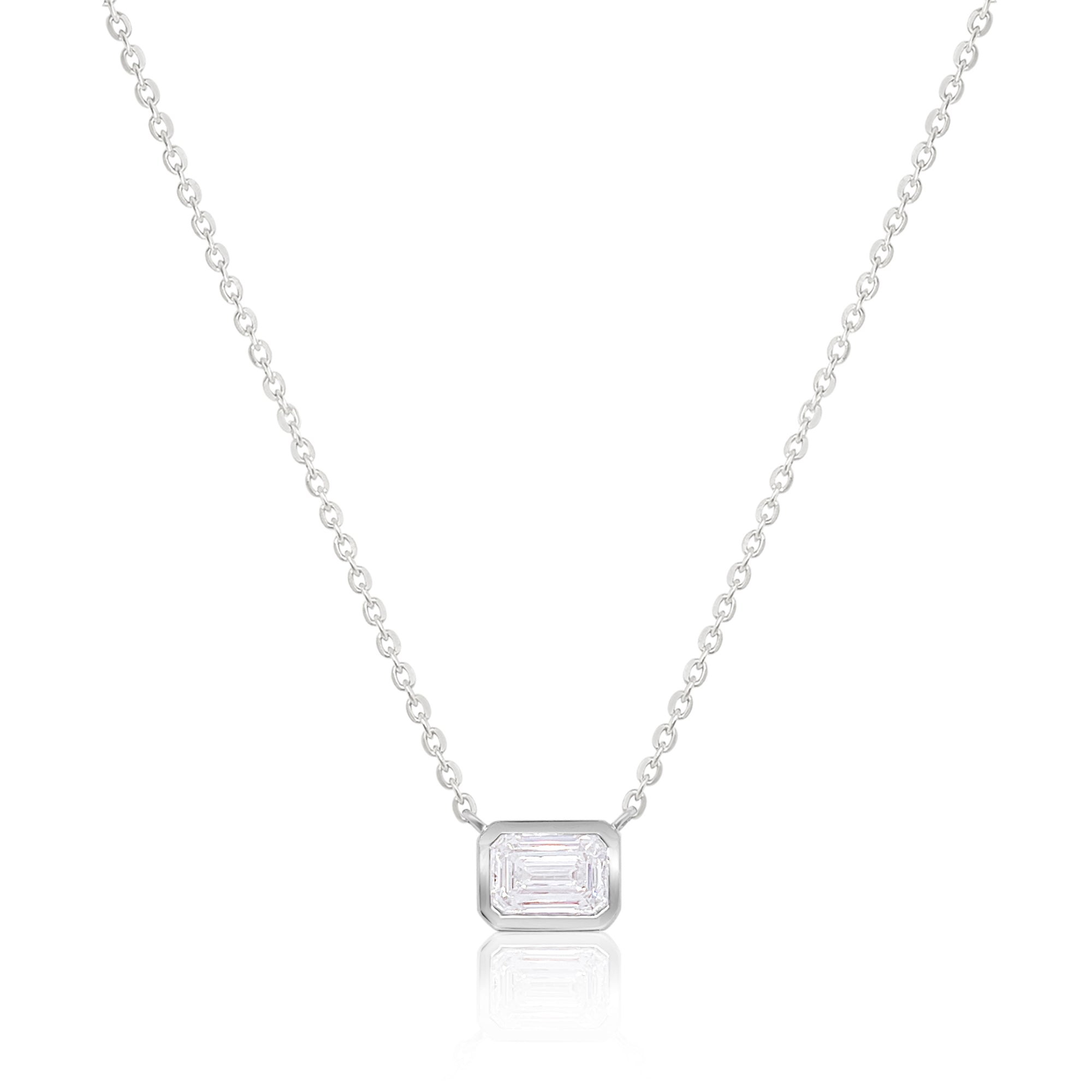 14 Kt White Gold Emerald Cut 1.04 Ct Diamond Necklace
