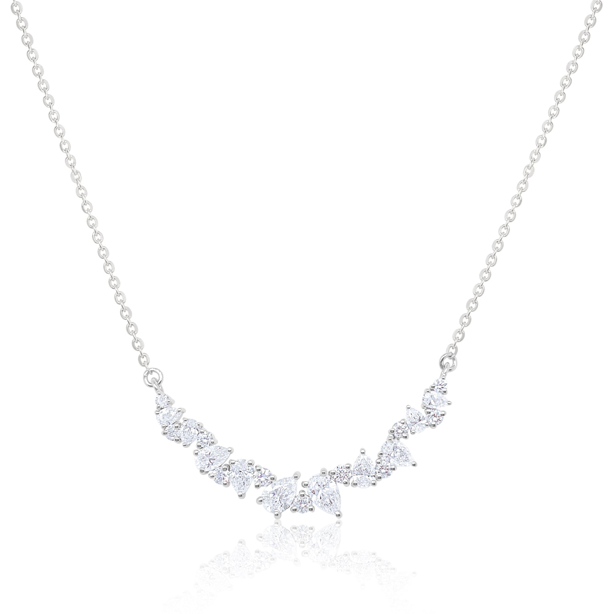 14 Kt White Gold 1.40 Ct Pear And Round Cut Diamond Necklace